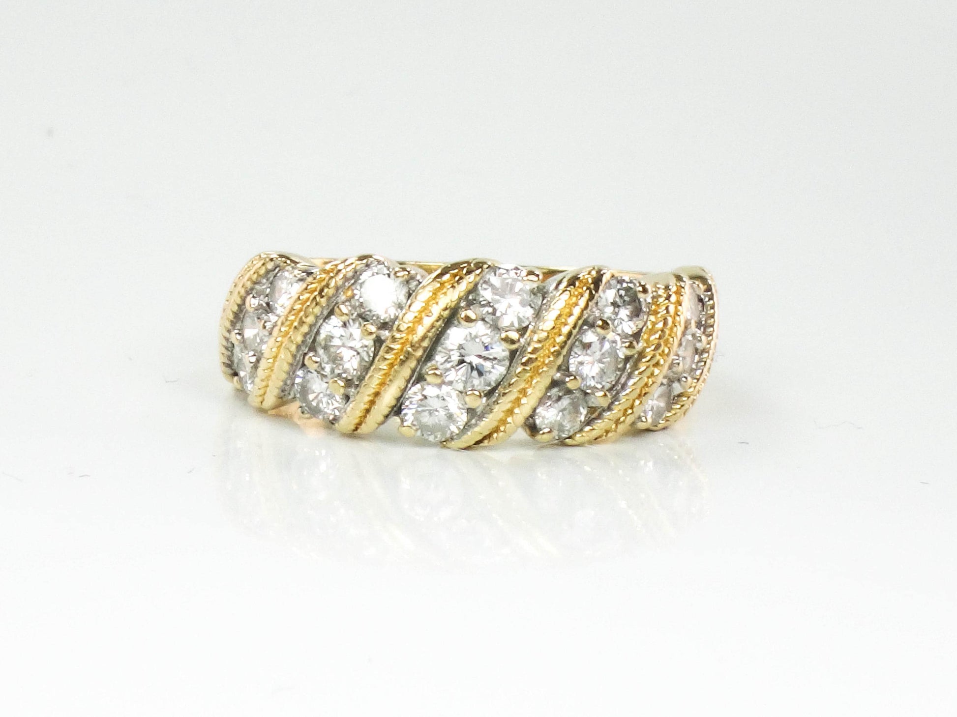 Vintage 18k Yellow Gold Diamond Wedding Band Ring, 1 Carat, Size 7.25