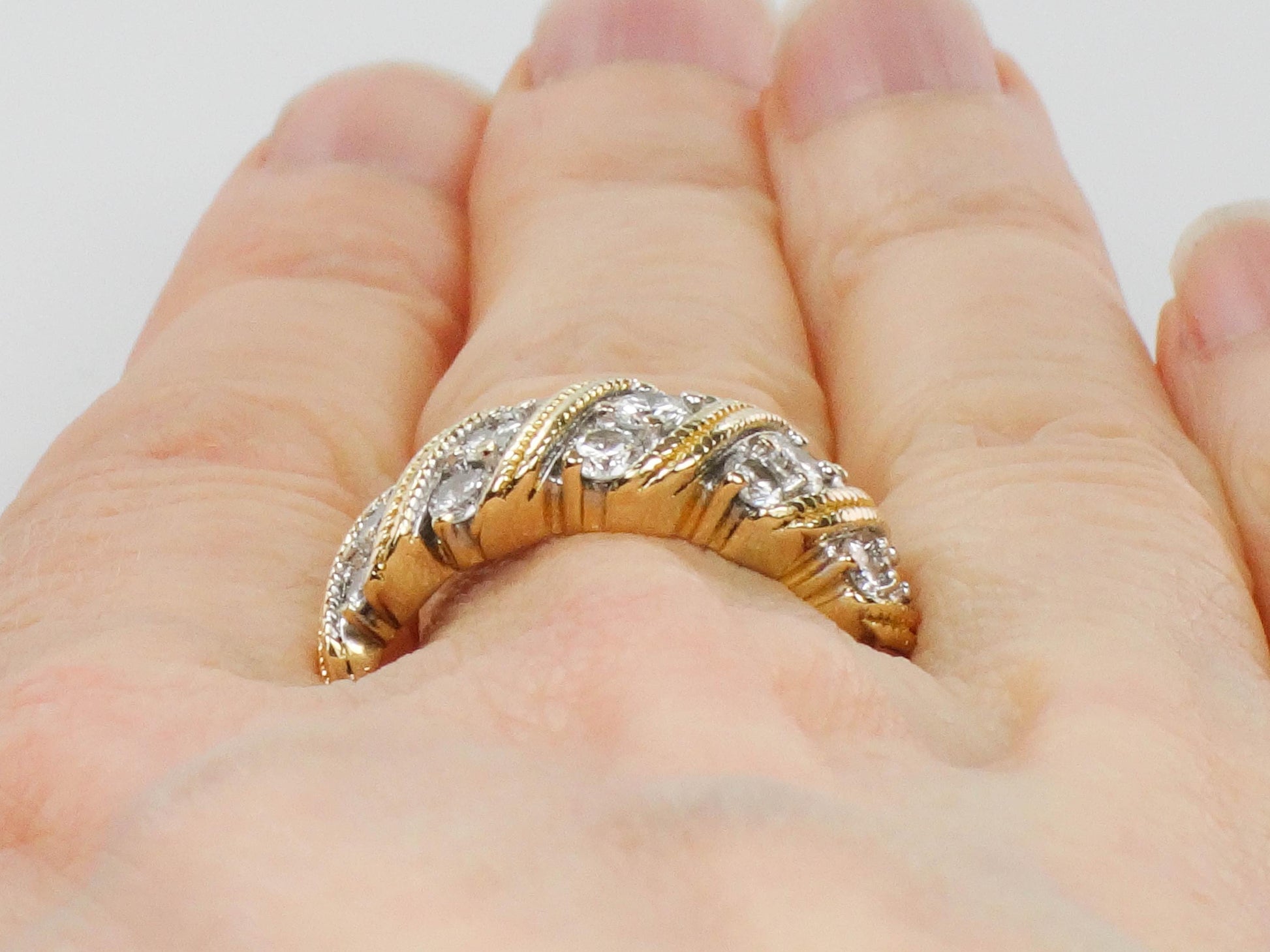 Vintage 18k Yellow Gold Diamond Wedding Band Ring, 1 Carat, Size 7.25