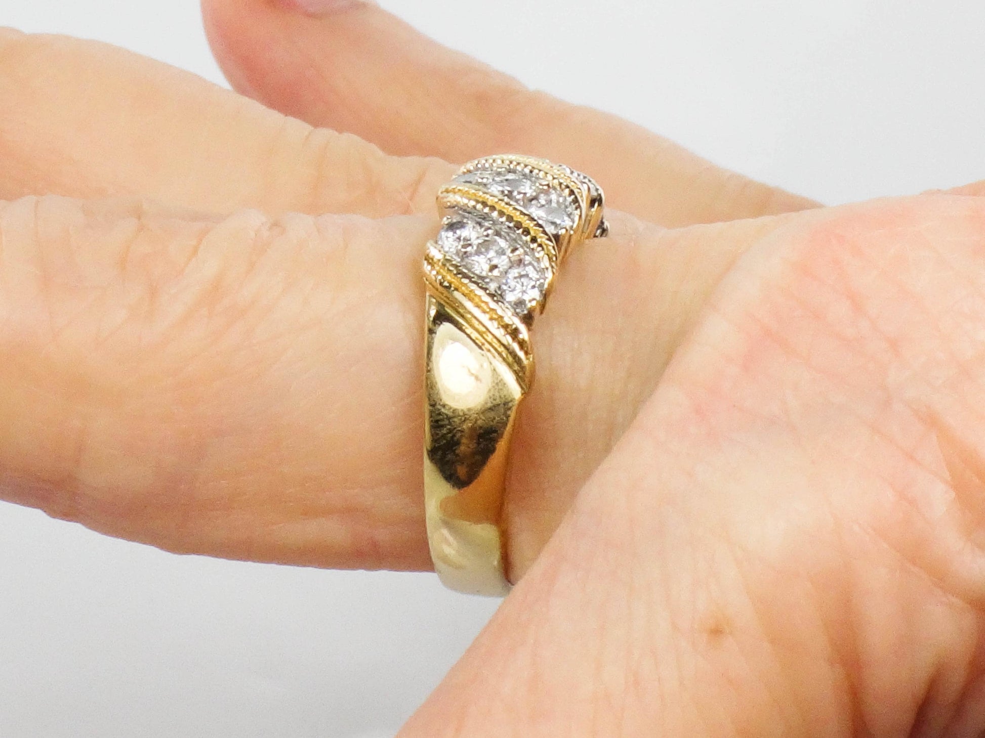 Vintage 18k Yellow Gold Diamond Wedding Band Ring, 1 Carat, Size 7.25
