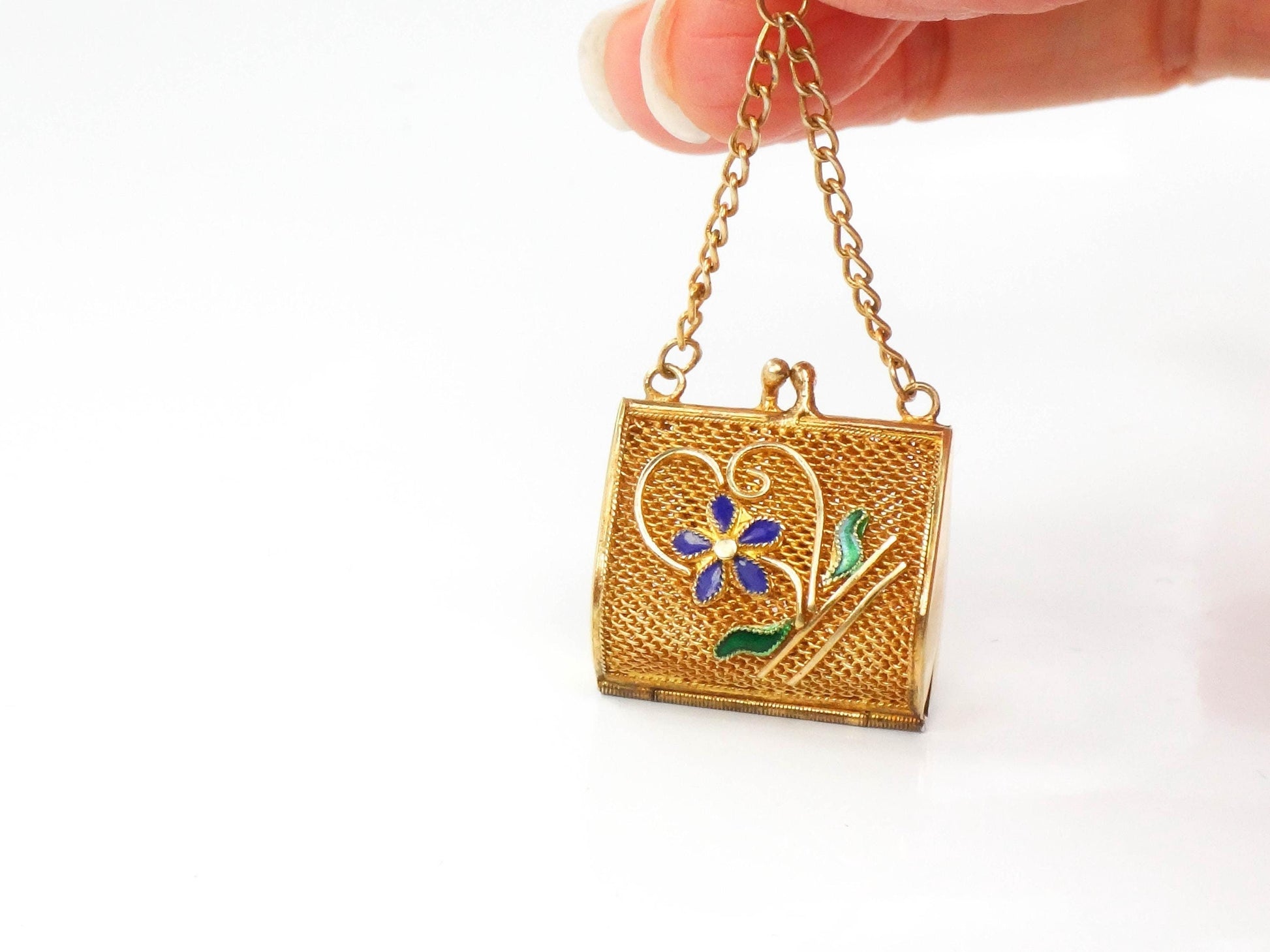 Vintage Gilt Silver Floral Purse Charm that Opens