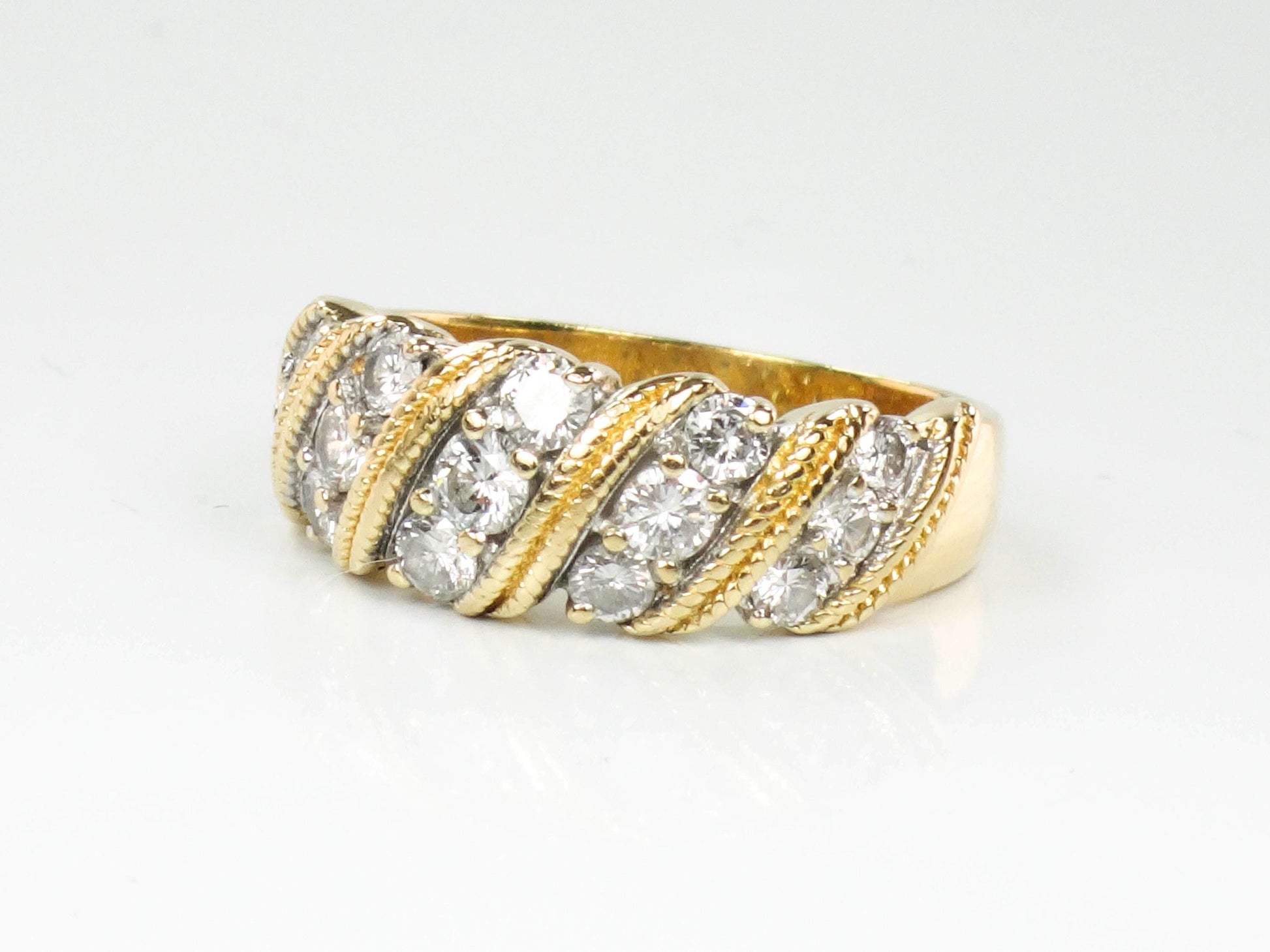 Vintage 18k Yellow Gold Diamond Wedding Band Ring, 1 Carat, Size 7.25