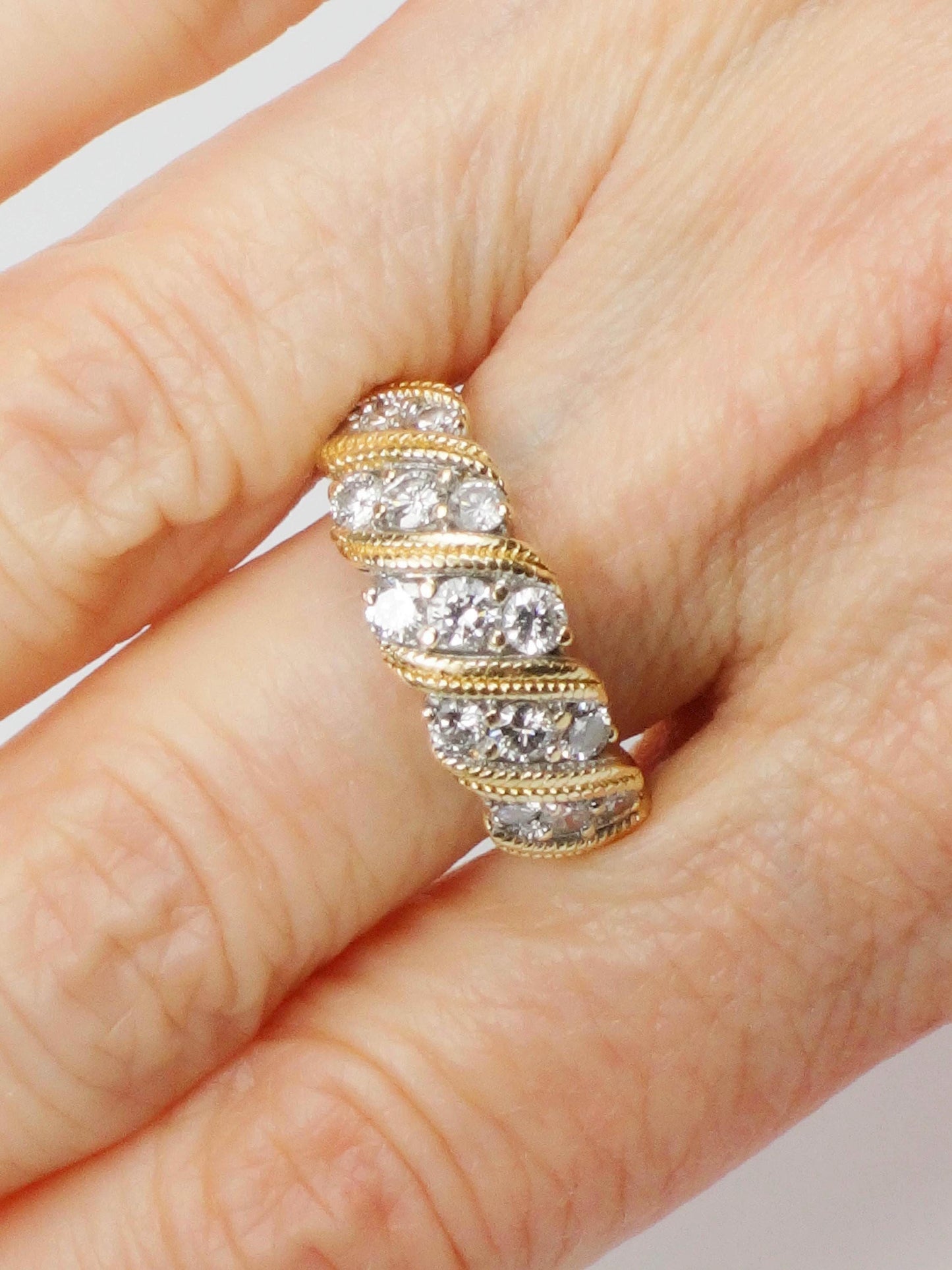 Vintage 18k Yellow Gold Diamond Wedding Band Ring, 1 Carat, Size 7.25