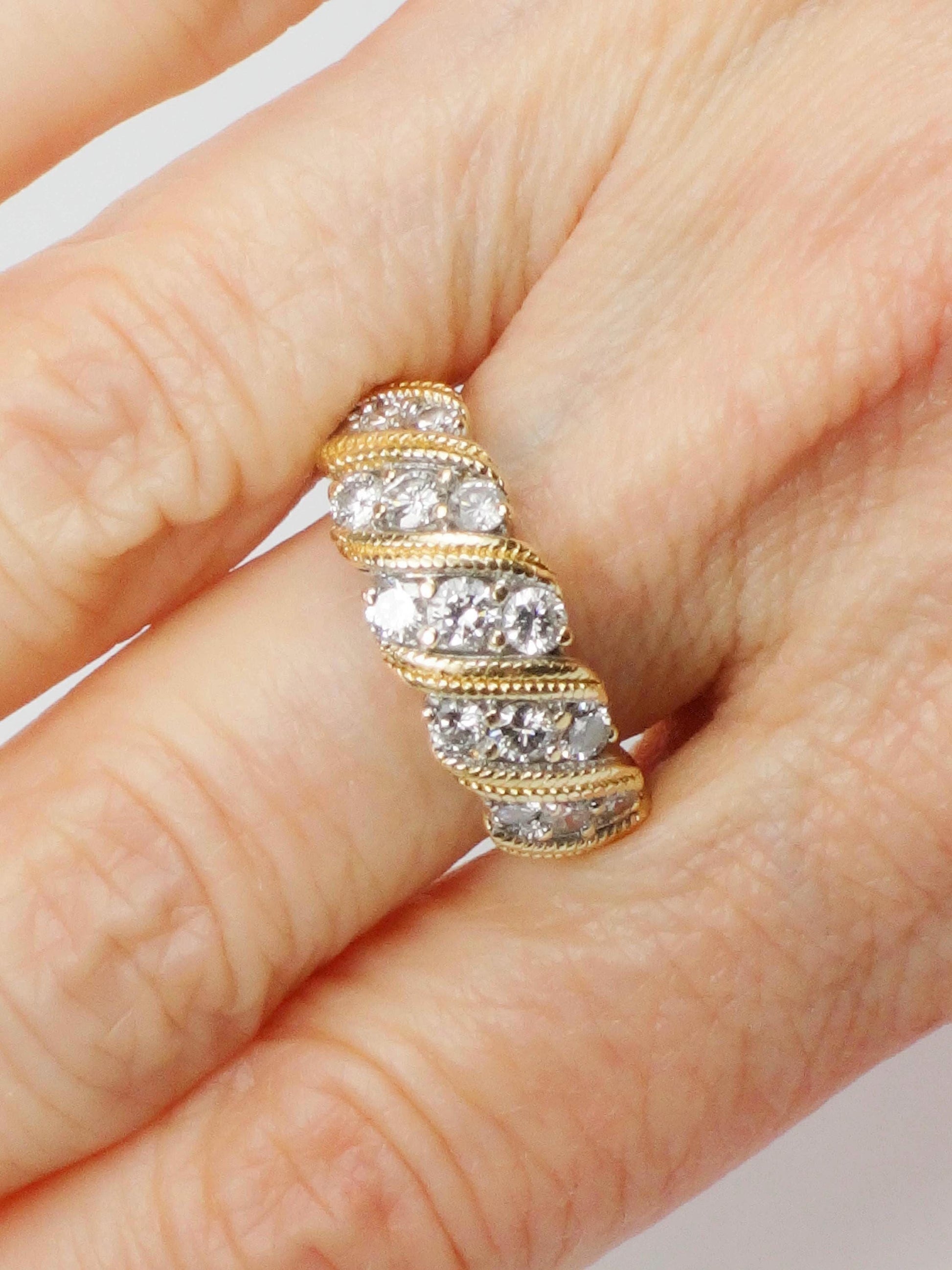 Vintage 18k Yellow Gold Diamond Wedding Band Ring, 1 Carat, Size 7.25