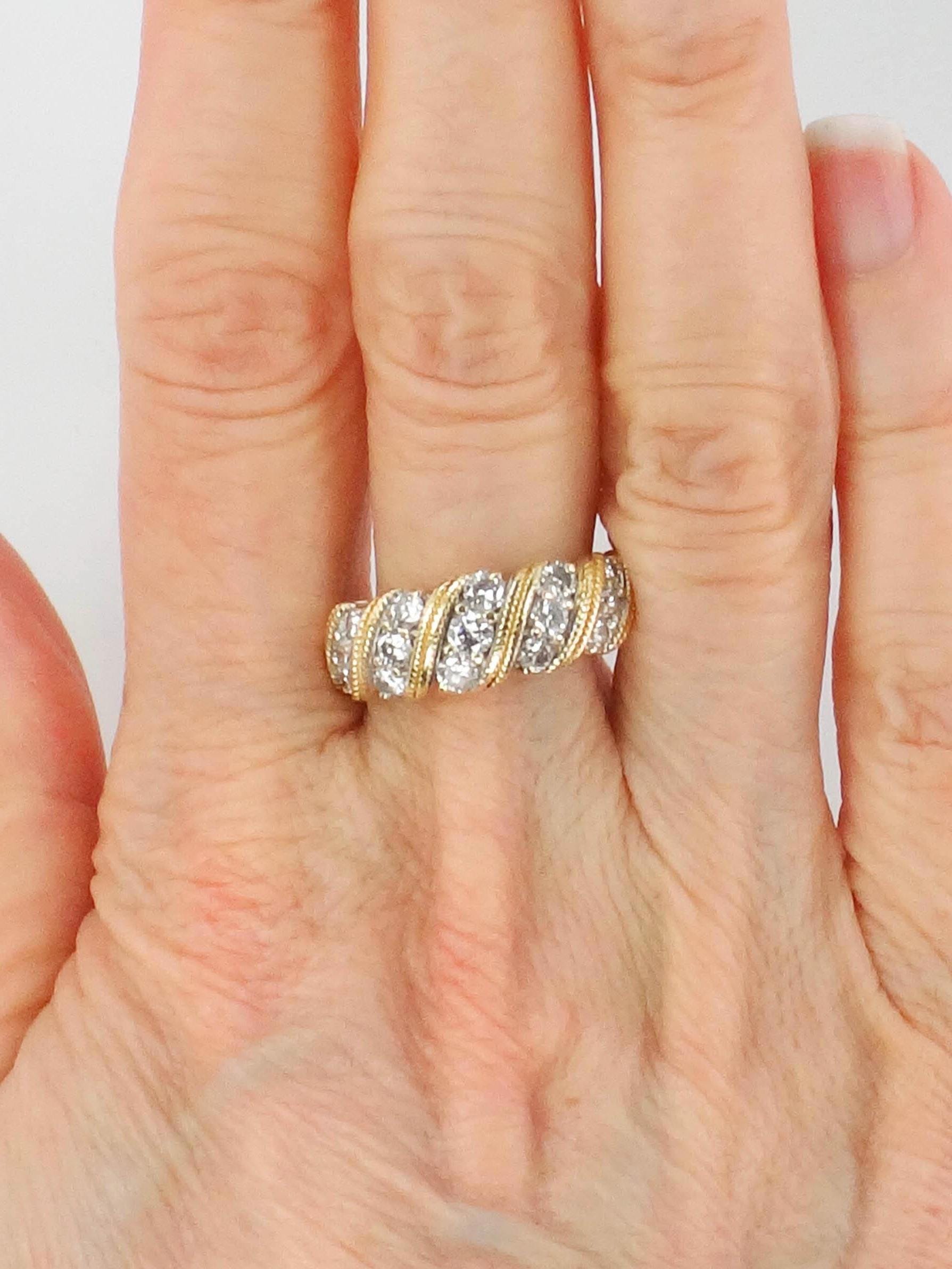 Vintage 18k Yellow Gold Diamond Wedding Band Ring, 1 Carat, Size 7.25