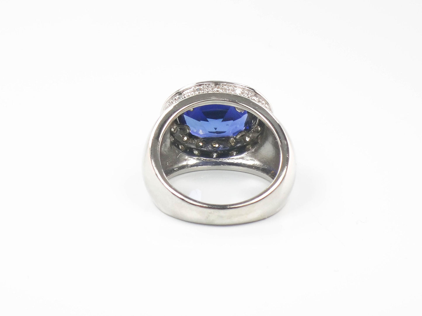 Vintage 14k White Gold Blue Sapphire Diamond Ring: Sideways Set September Birthstone, Size 4