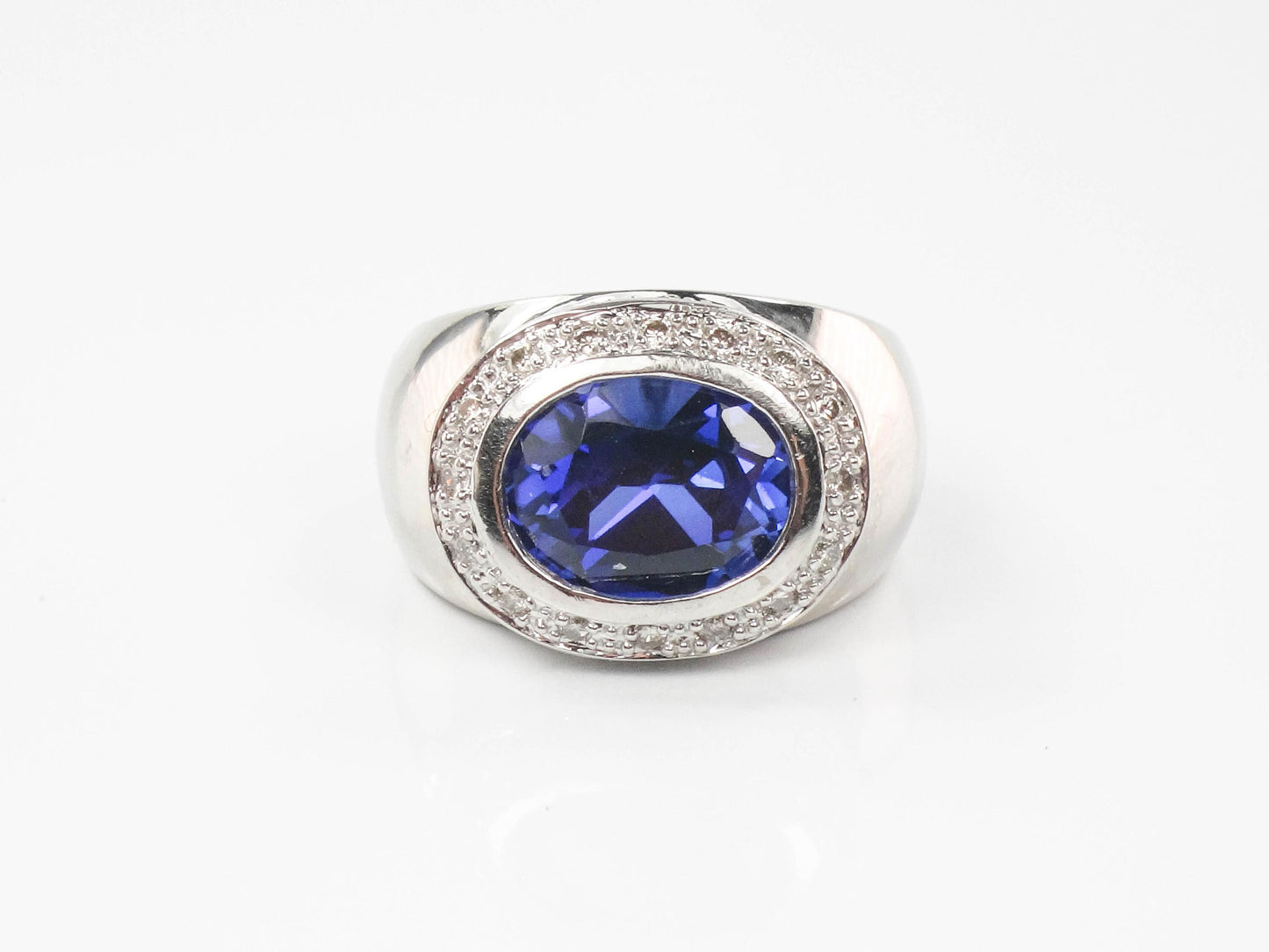 Vintage 14k White Gold Blue Sapphire Diamond Ring: Sideways Set September Birthstone, Size 4