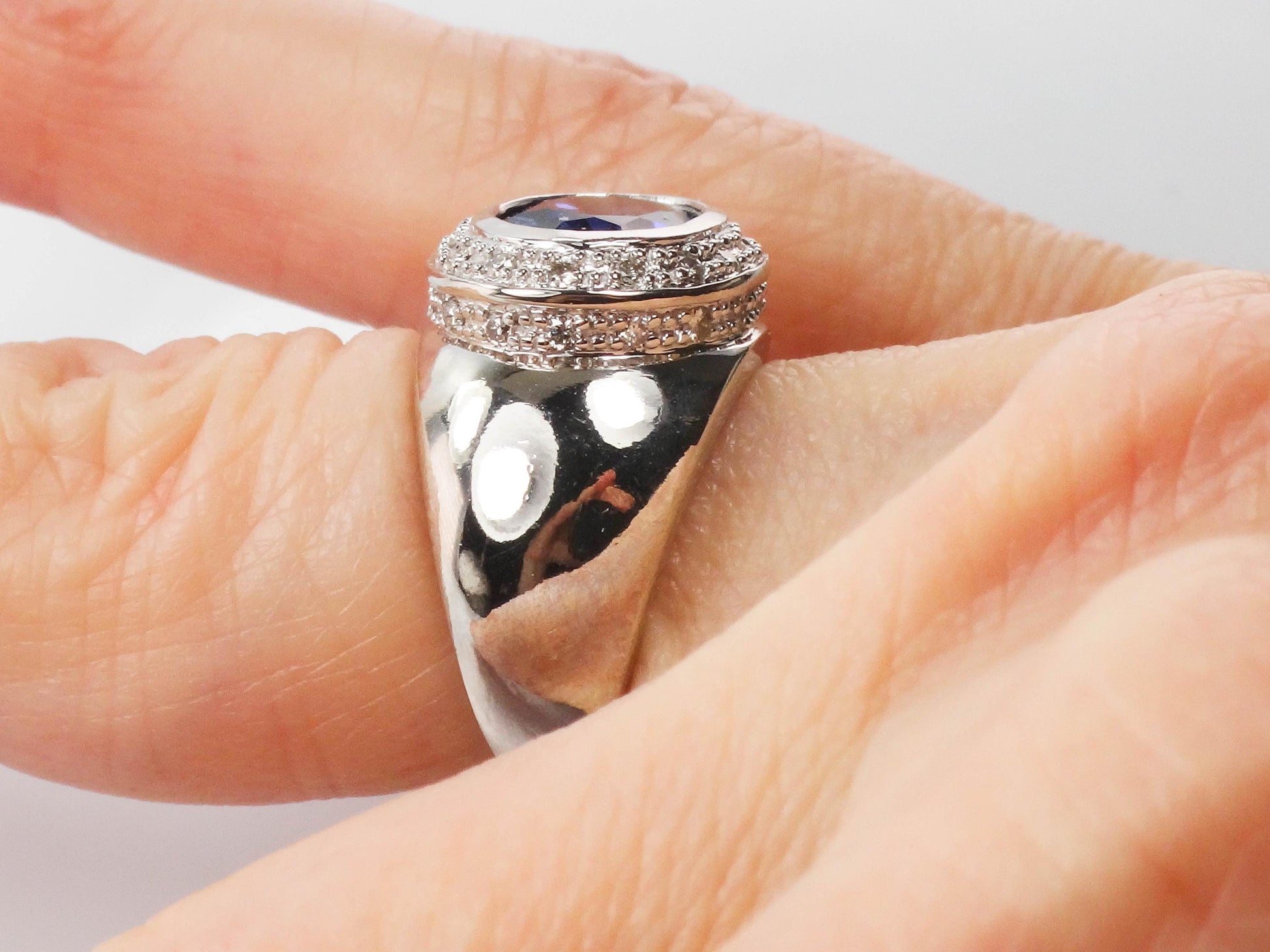 Vintage 14k White Gold Blue Sapphire Diamond Ring: Sideways Set September Birthstone, Size 4