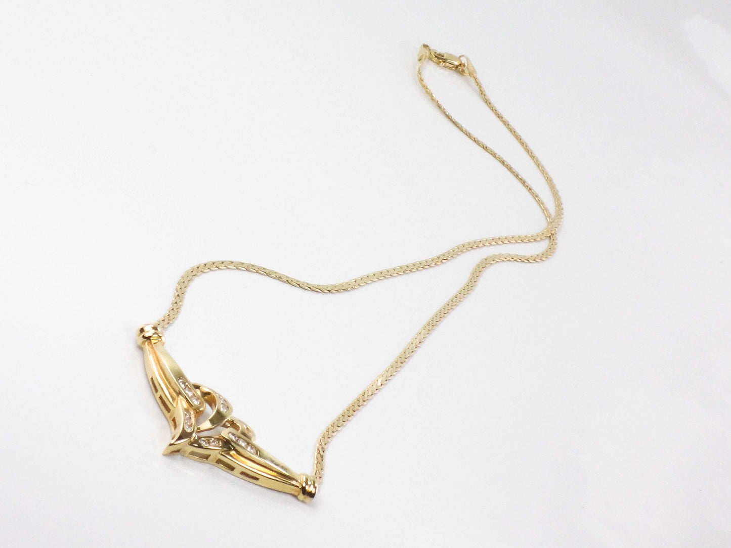Vintage 14k Yellow Gold Diamond Heart Necklace 17" Anniversary Gift Bridal Necklace