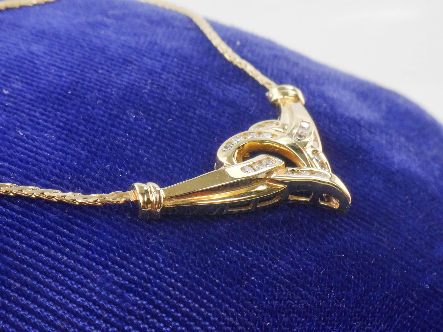 Vintage 14k Yellow Gold Diamond Heart Necklace 17" Anniversary Gift Bridal Necklace