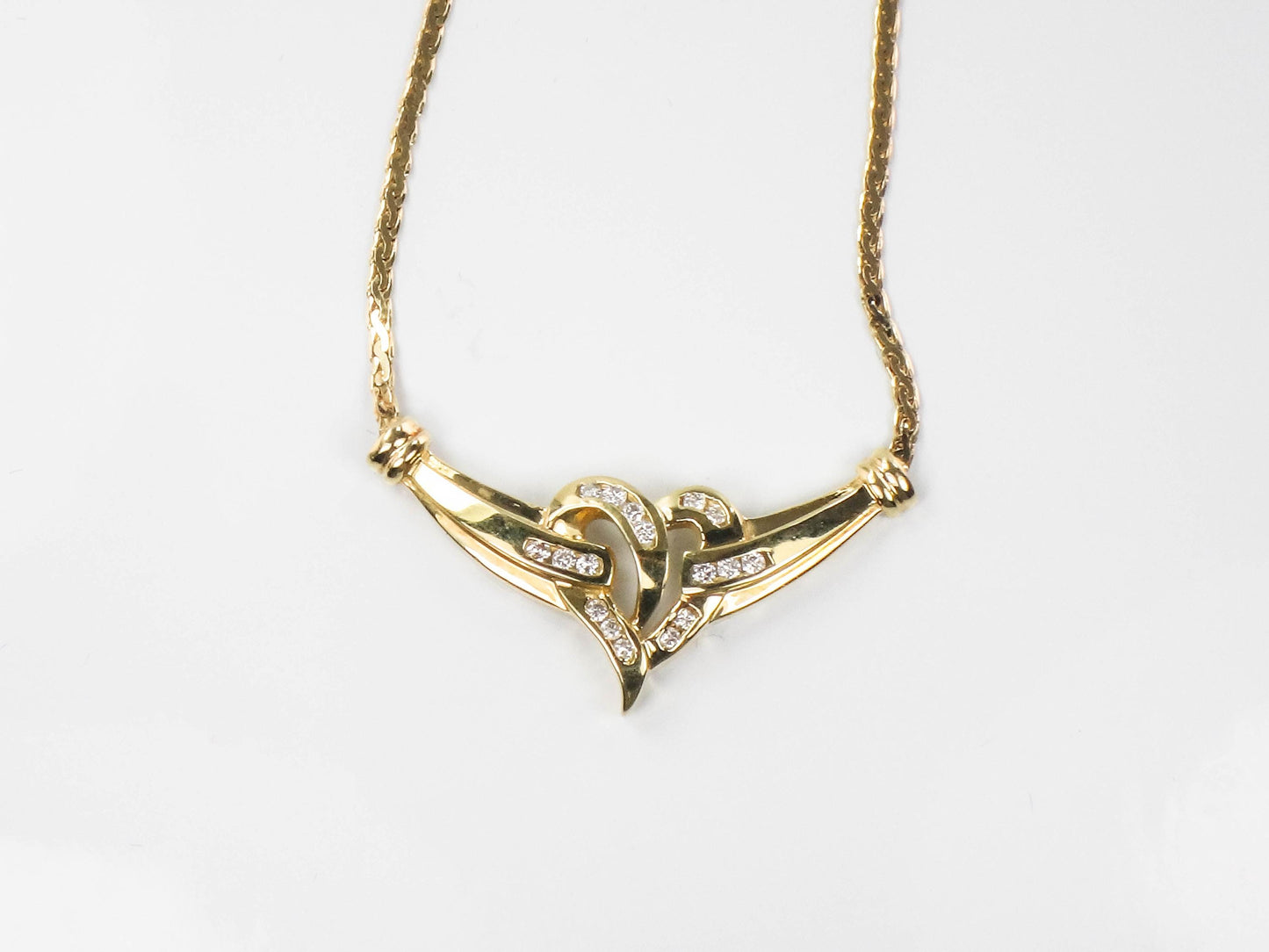 Vintage 14k Yellow Gold Diamond Heart Necklace 17" Anniversary Gift Bridal Necklace