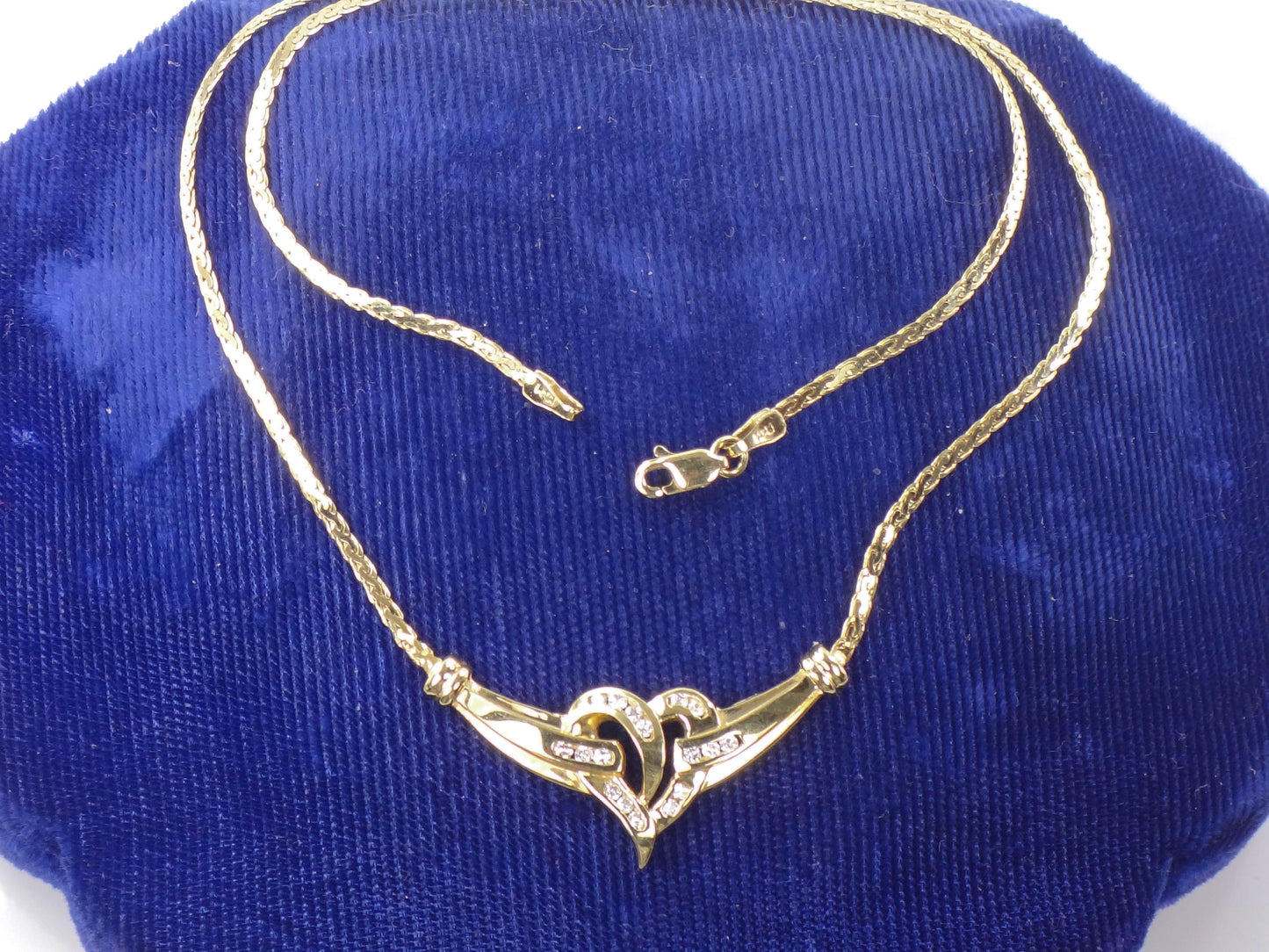 Vintage 14k Yellow Gold Diamond Heart Necklace 17" Anniversary Gift Bridal Necklace