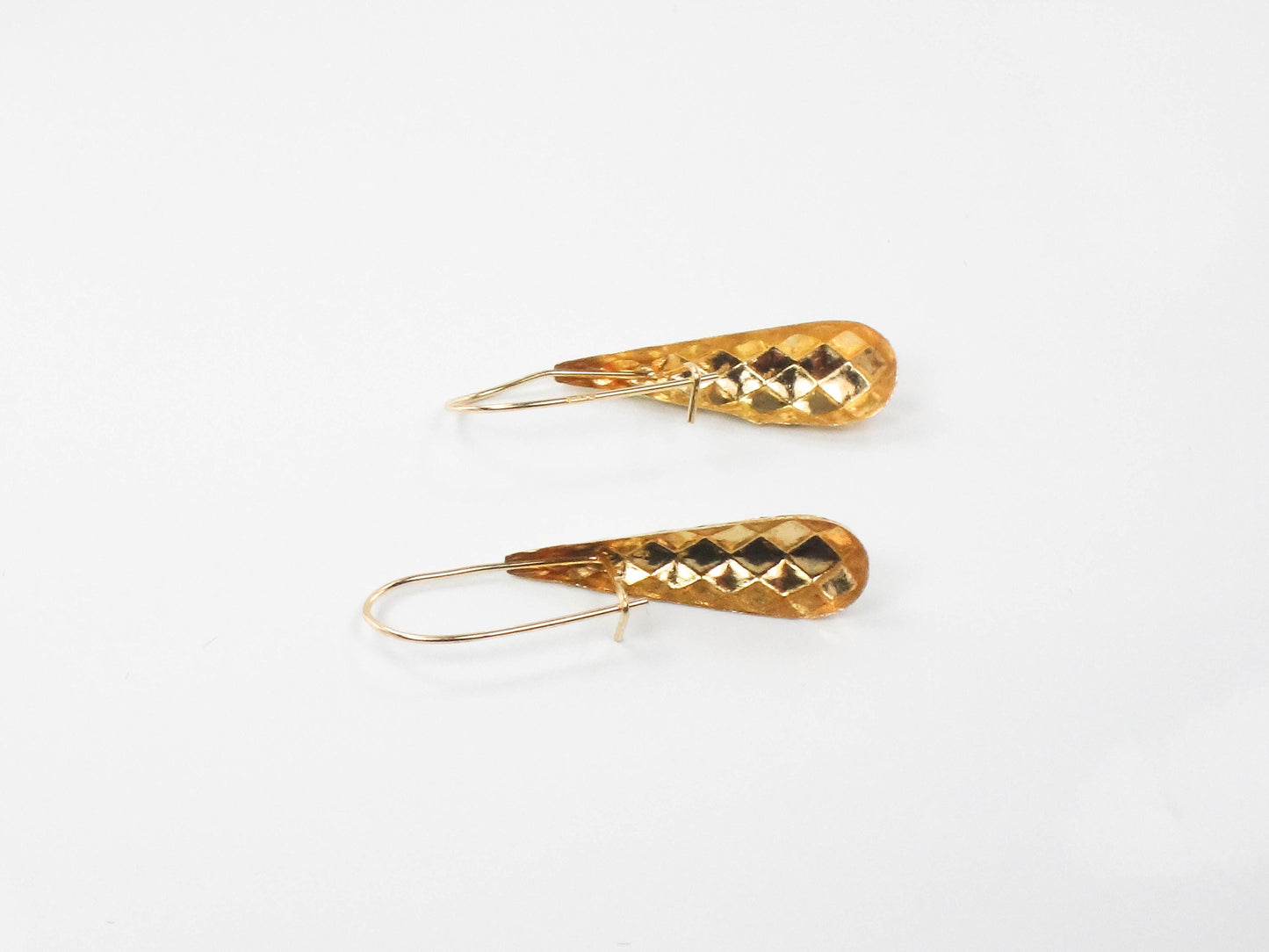 Vintage 14k Yellow Gold Teardrop Dangle Earrings, Lightweight Solid Gold Earrings