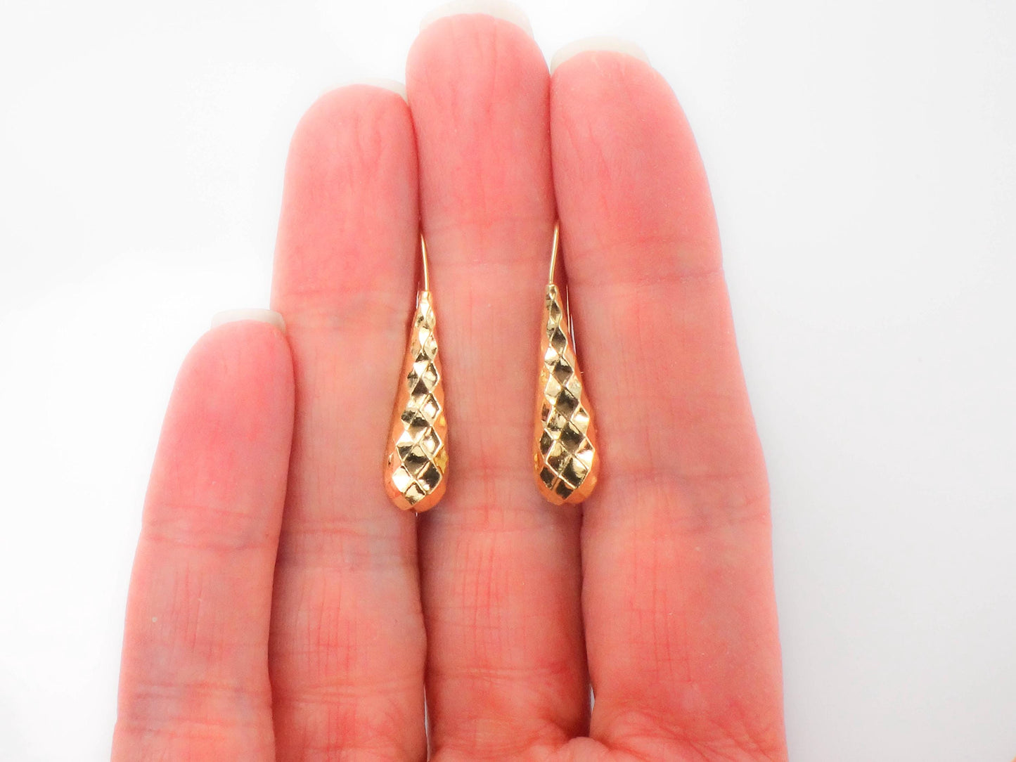 Vintage 14k Yellow Gold Teardrop Dangle Earrings, Lightweight Solid Gold Earrings