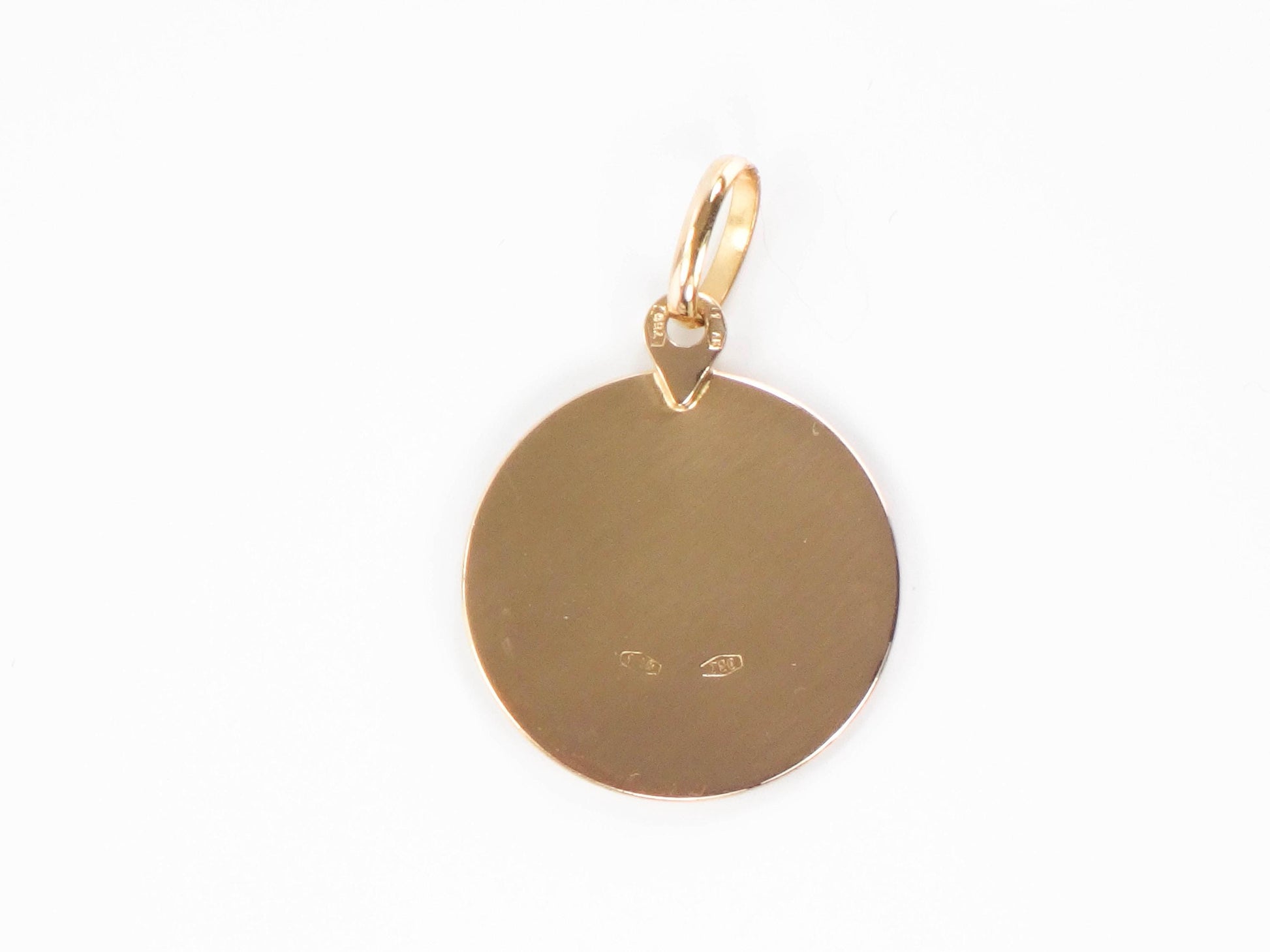 Vintage 18k Yellow Gold Round Madonna Pendant, Virgin Mary Charm, Religious Medal