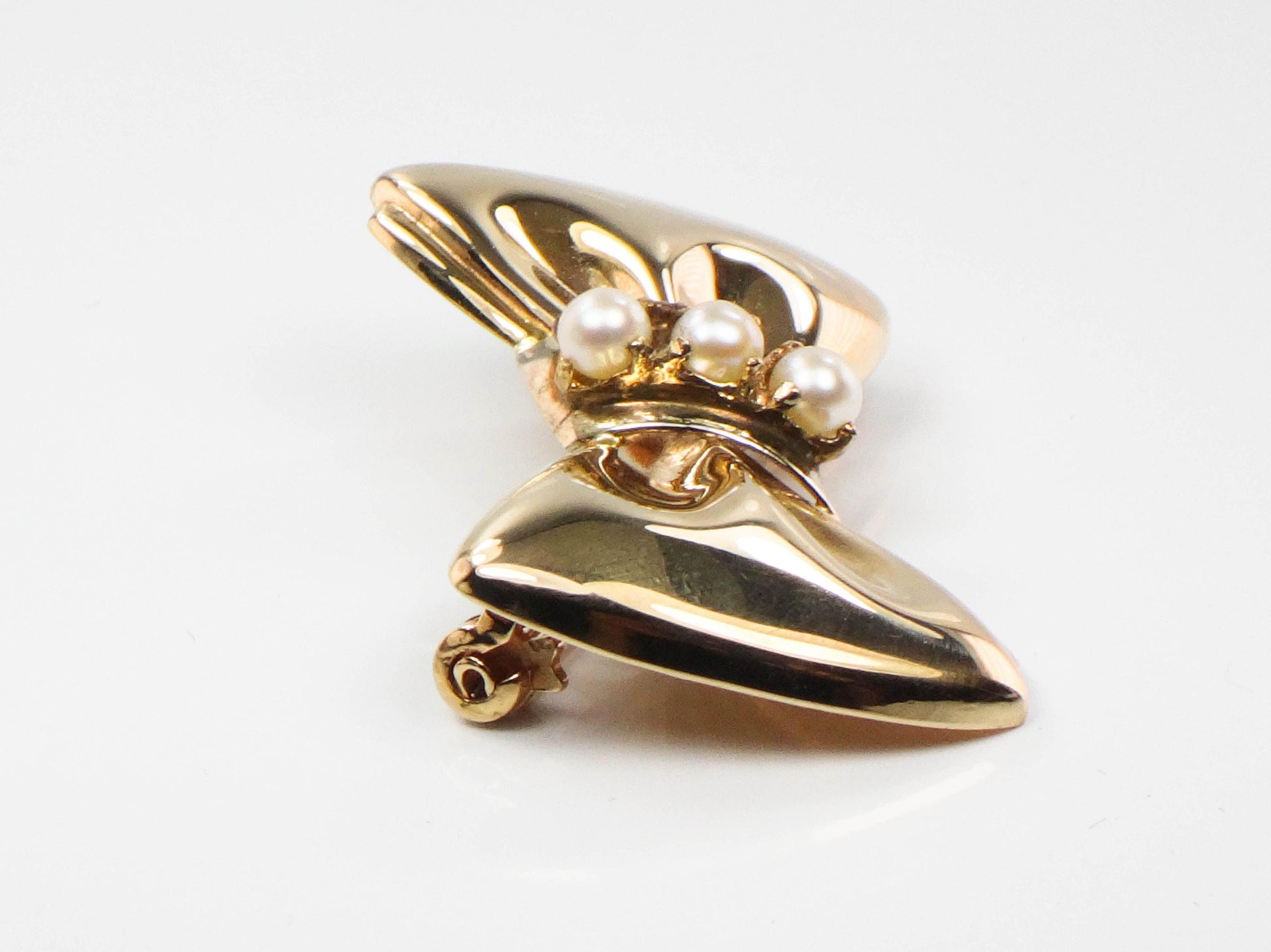 Vintage 14k Gold Bow Pin: Pearl Bow Tie Brooch