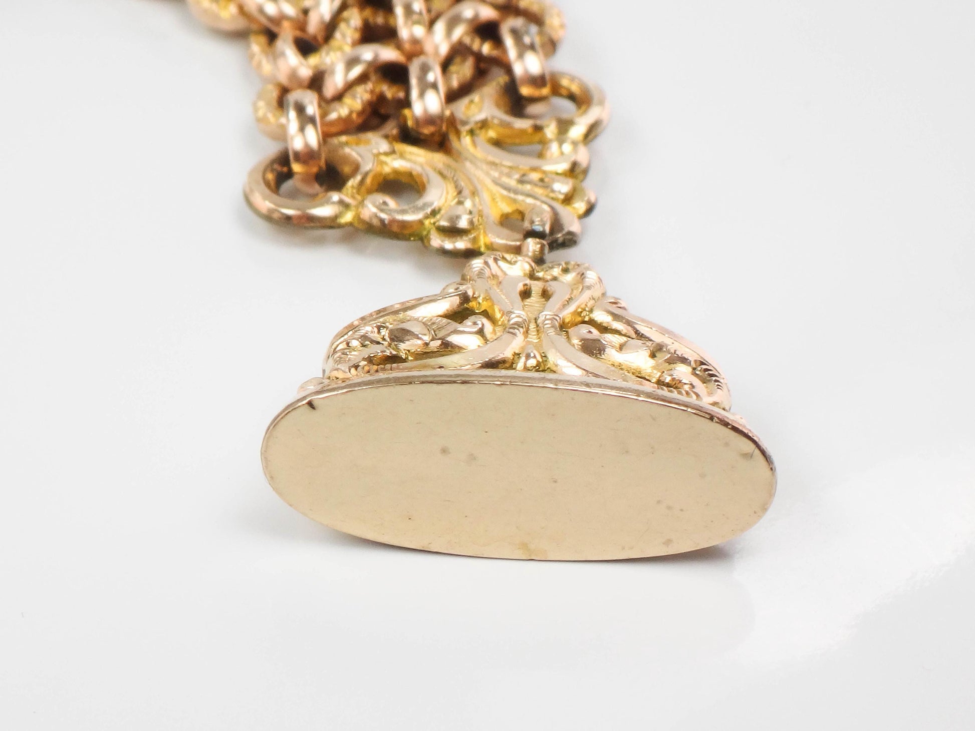 Antique Rolled Gold Plate Watch Fob, Victorian Pocket Watch Chain with Fob and Swivel Clasp