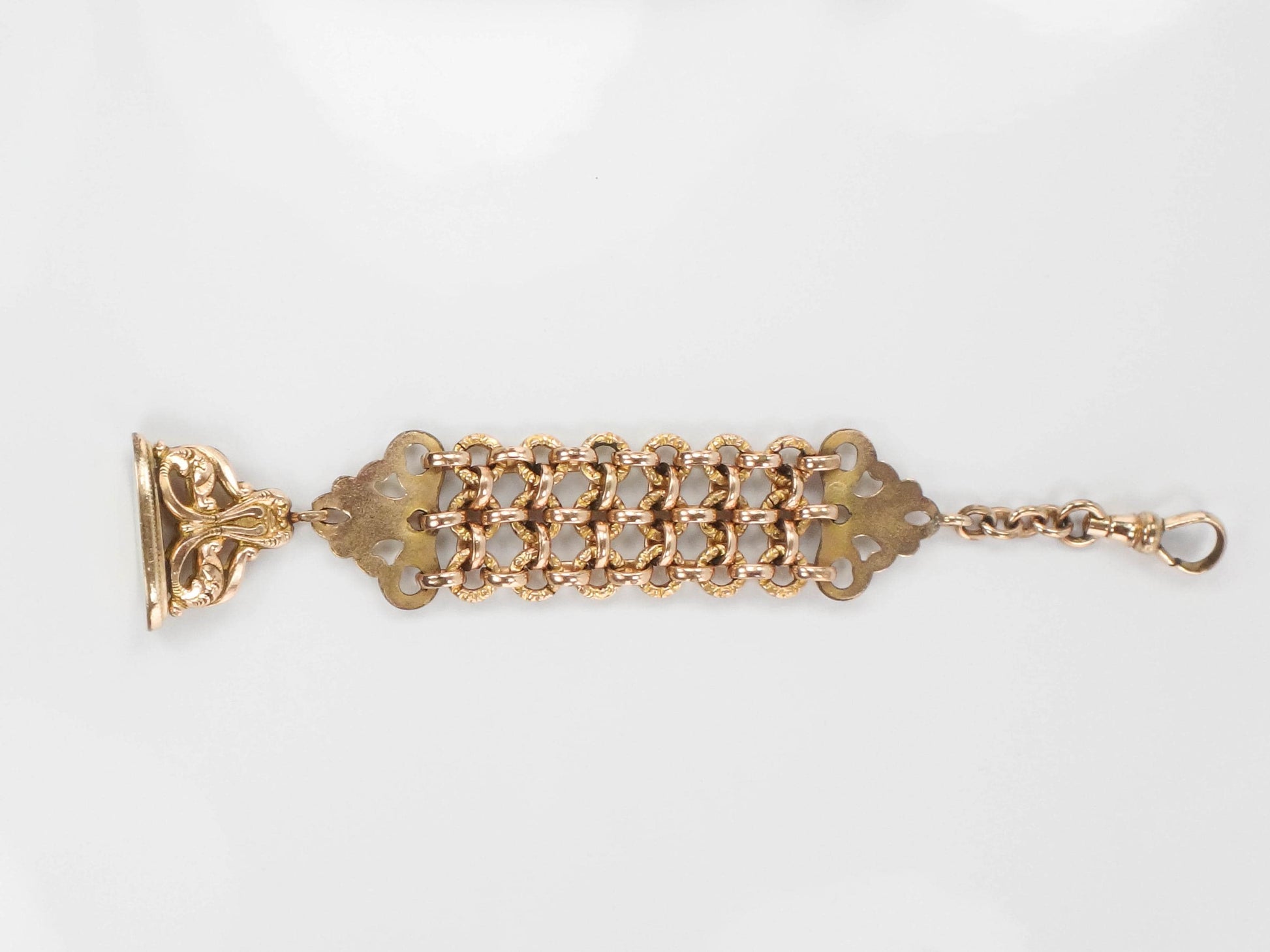 Antique Rolled Gold Plate Watch Fob, Victorian Pocket Watch Chain with Fob and Swivel Clasp