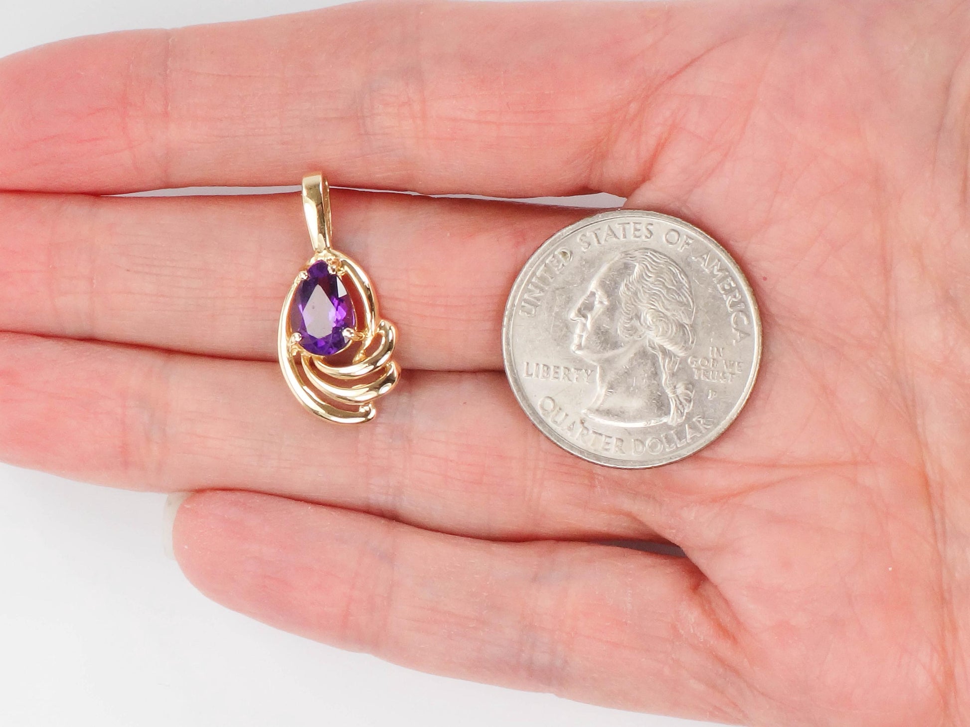 Vintage 14k Yellow Gold Amethyst Teardrop Pendant: February Birthstone