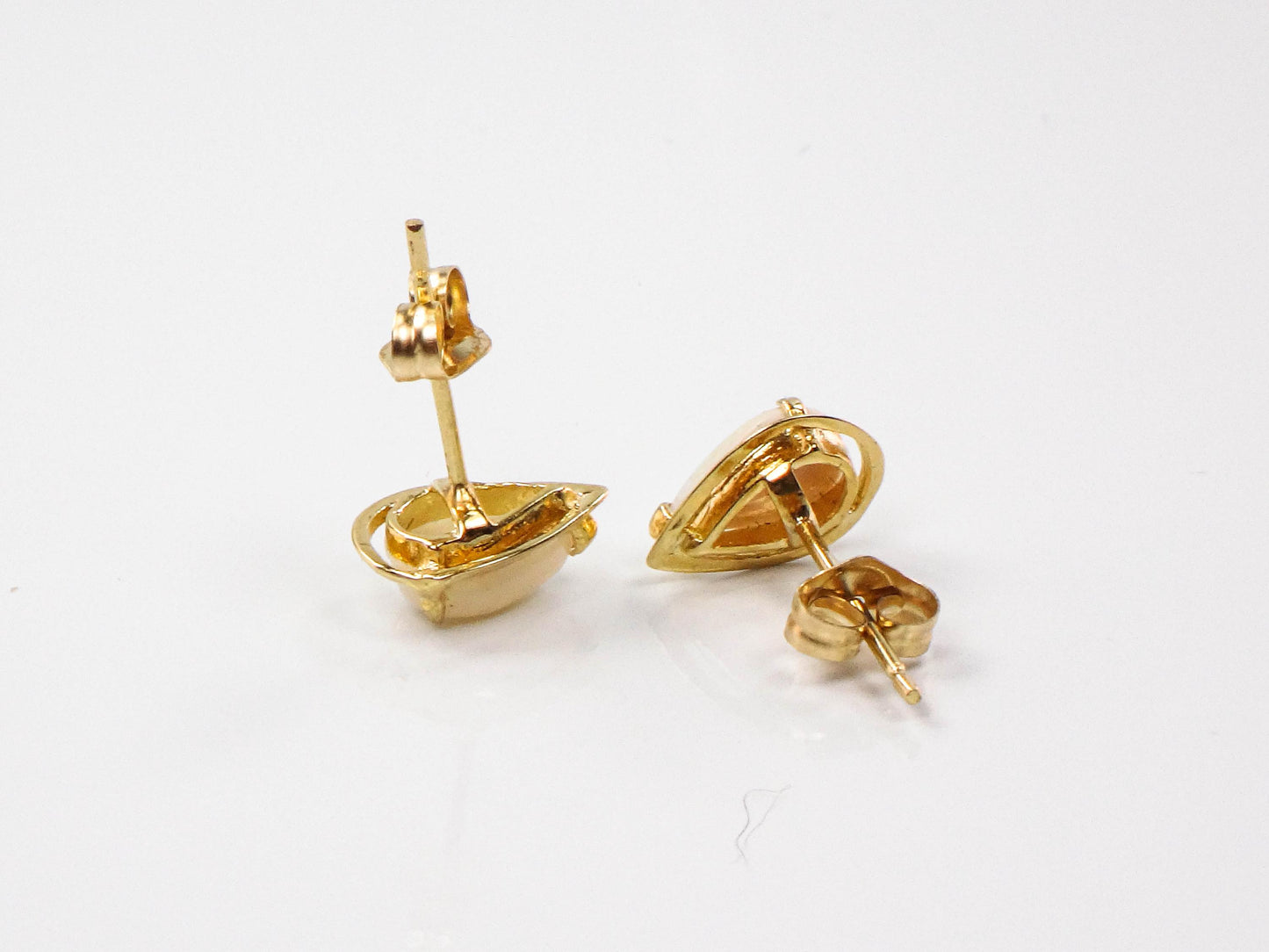 Vintage 14k Yellow Gold Natural Opal Earrings - Pear Shaped Studs - October Birthstone Birthday Gift