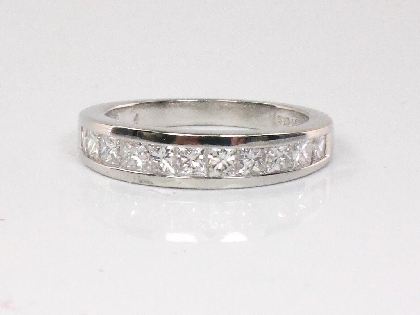 Vintage Platinum Princess Cut Natural Diamond Wedding Band 1 Carat TDW Invisible Channel Set Diamond Ring Size 4