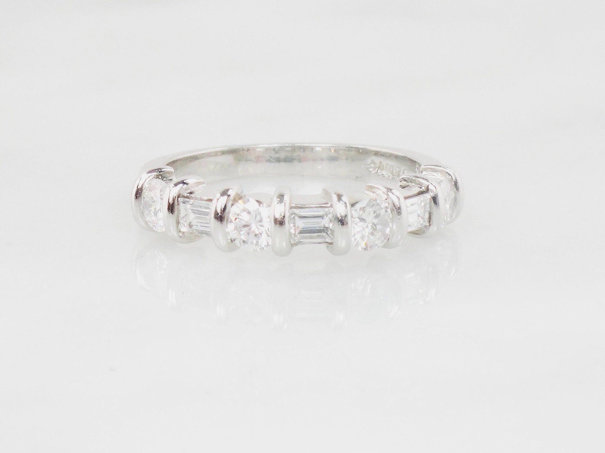 Vintage Martin Flyer Platinum Diamond Wedding Band: Baguette & Round Cut, 1 CT TDW