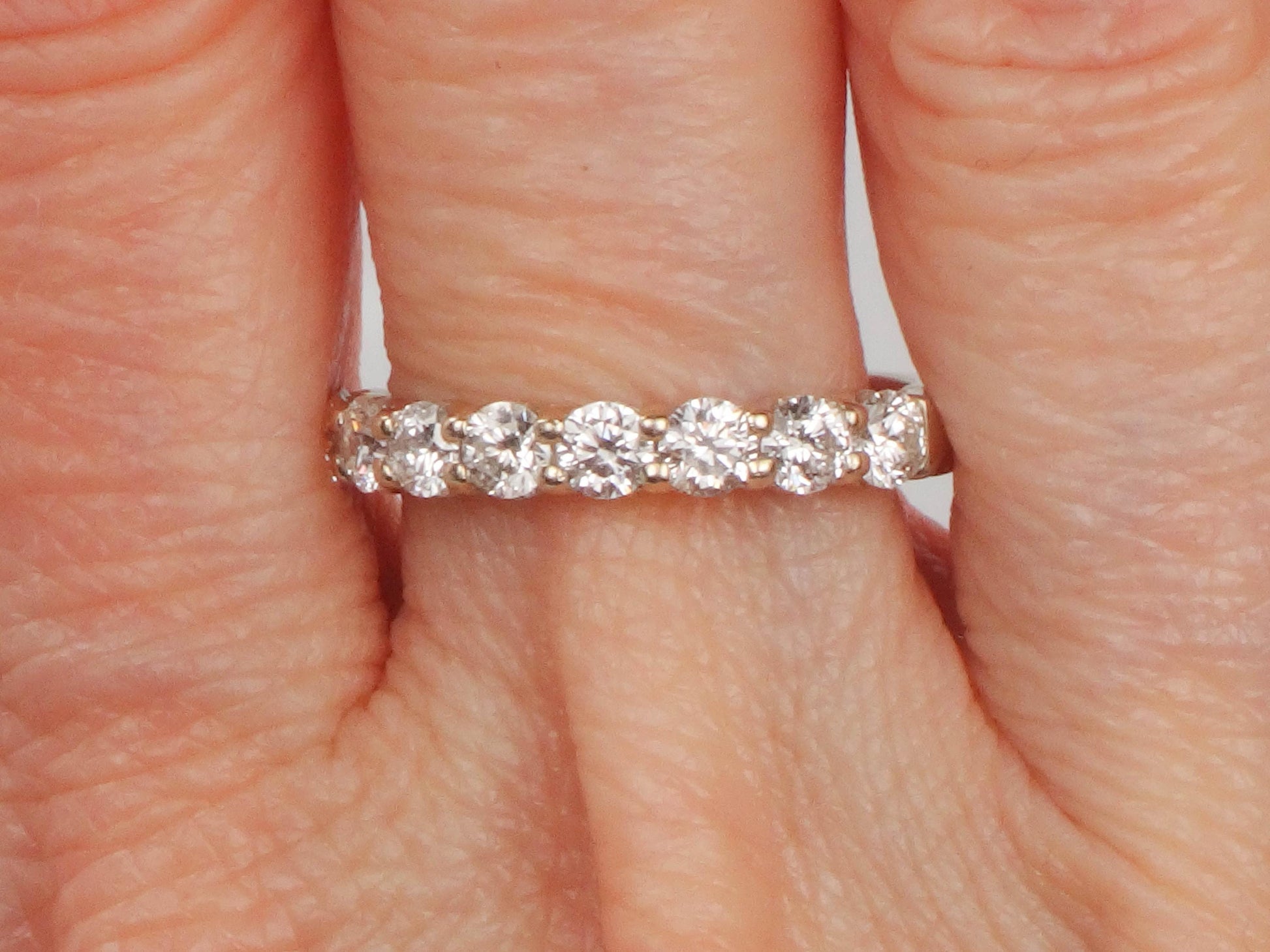 Vintage 14k White Gold Diamond Wedding Band - 1.08 CT, Size 6.5