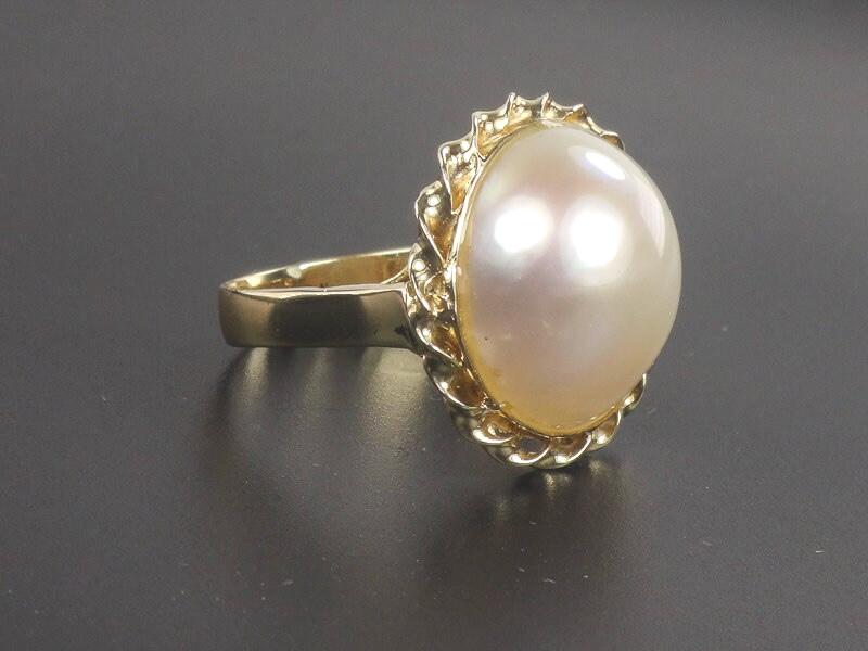 Vintage 14k Yellow Gold Mabe Pearl Ring Bridal Jewelry Size 4.75