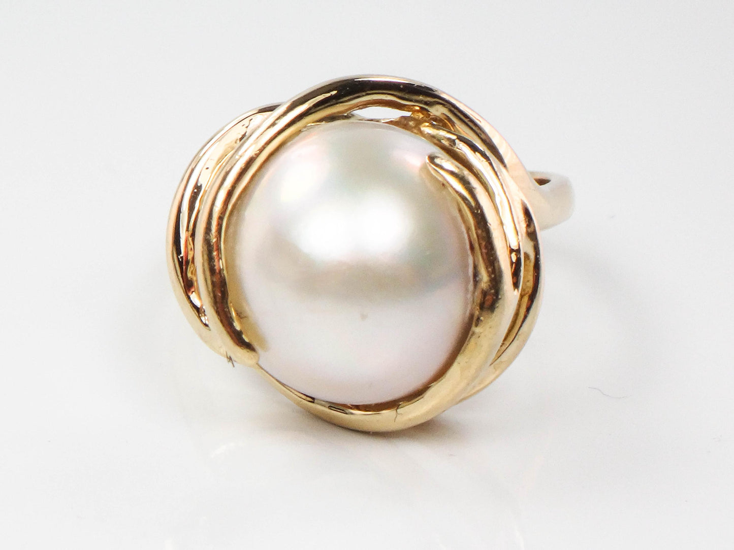 Vintage Clyde Duneier 14k Yellow Gold Mabe Pearl Ring - Size 9.5