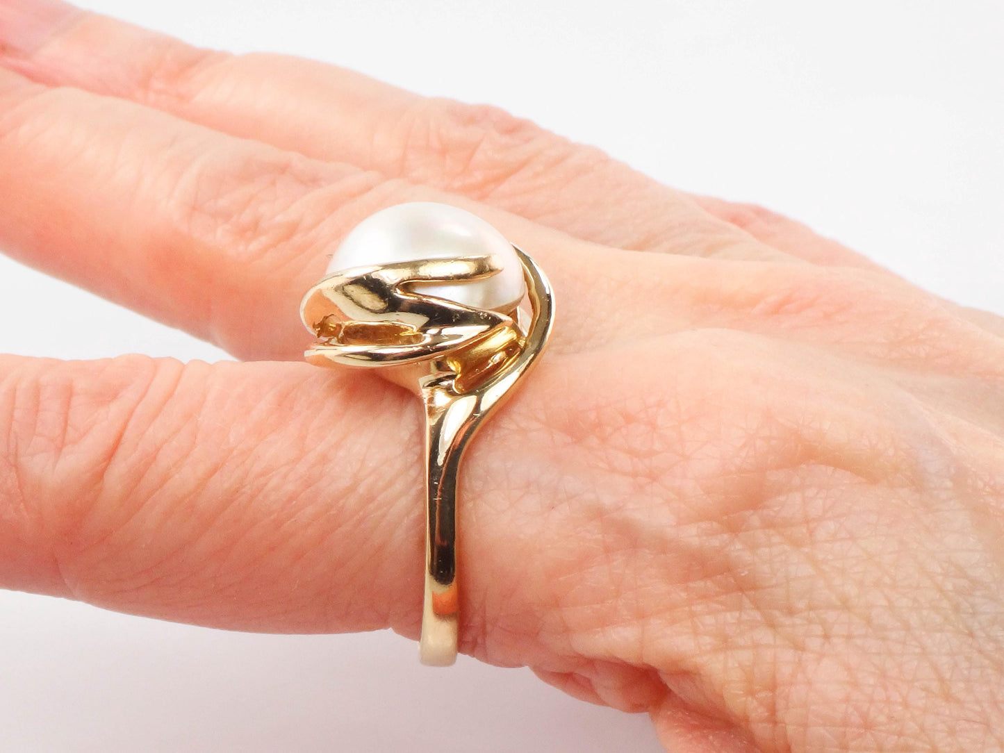 Vintage Clyde Duneier 14k Yellow Gold Mabe Pearl Ring - Size 9.5