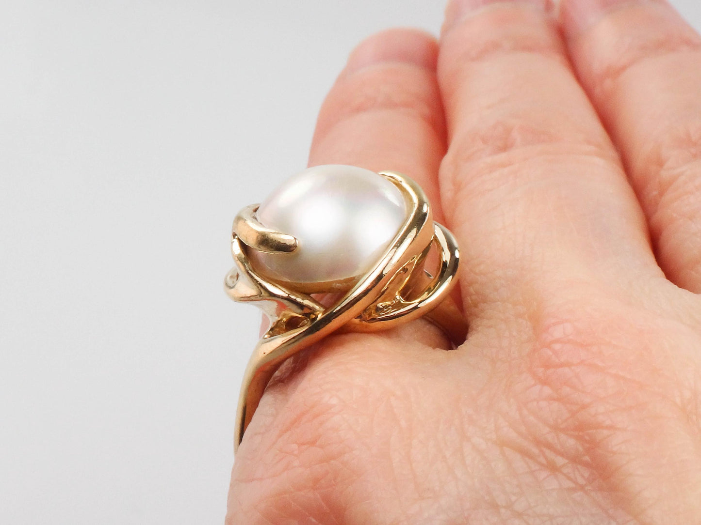 Vintage Clyde Duneier 14k Yellow Gold Mabe Pearl Ring - Size 9.5