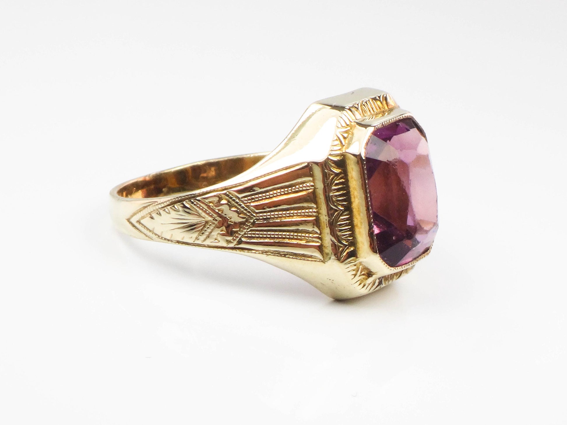Vintage Art Deco 10k Gold Purple Glass Ring - Ostby Barton Size 8.25