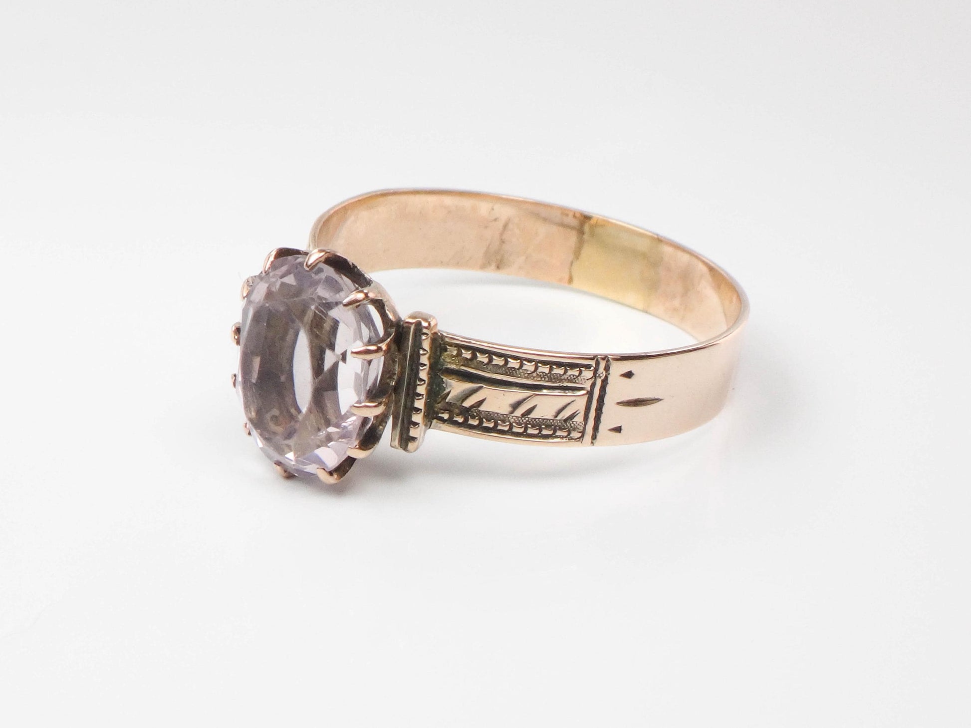 Victorian 10k Gold Amethyst Ring - Circa 1800s Rosy Gold - Size 9