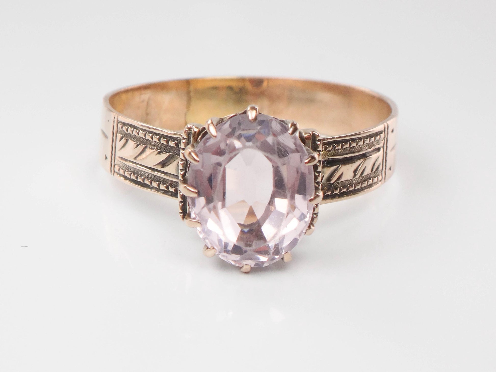 Victorian 10k Gold Amethyst Ring - Circa 1800s Rosy Gold - Size 9