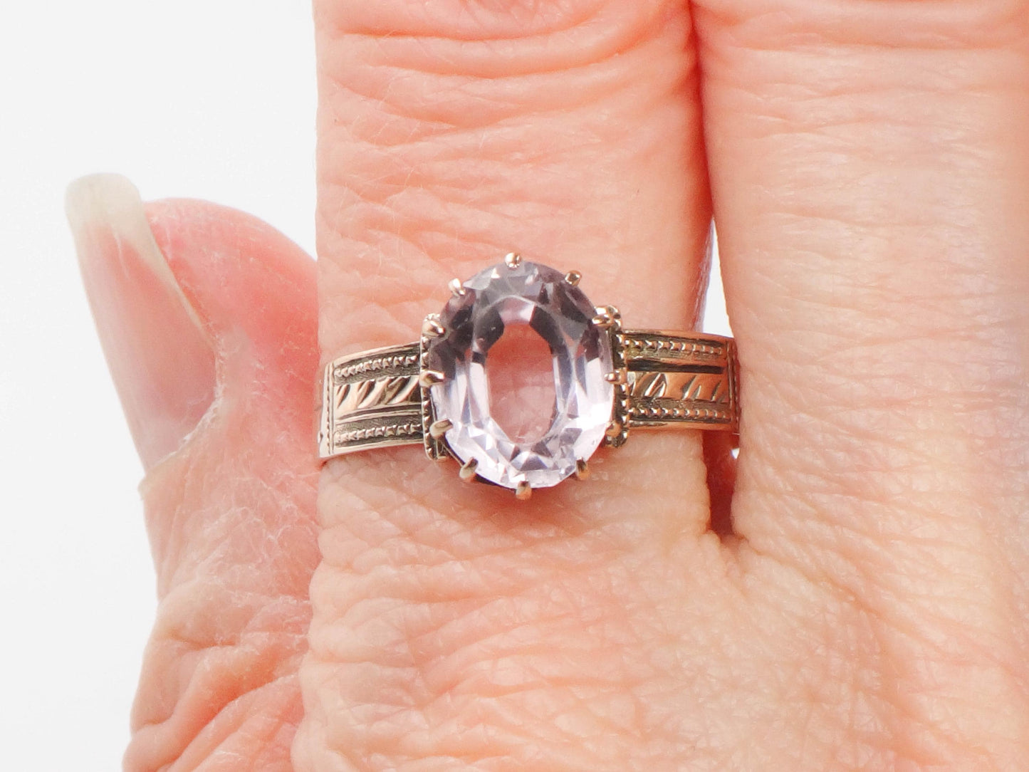 Victorian 10k Gold Amethyst Ring - Circa 1800s Rosy Gold - Size 9