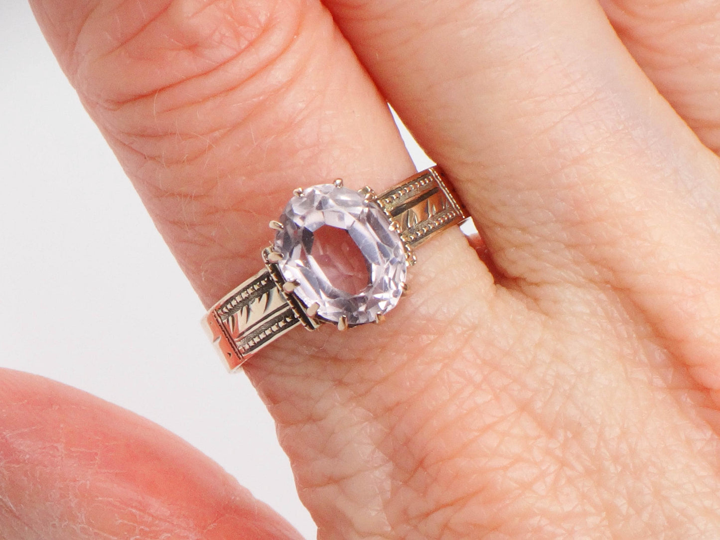 Victorian 10k Gold Amethyst Ring - Circa 1800s Rosy Gold - Size 9