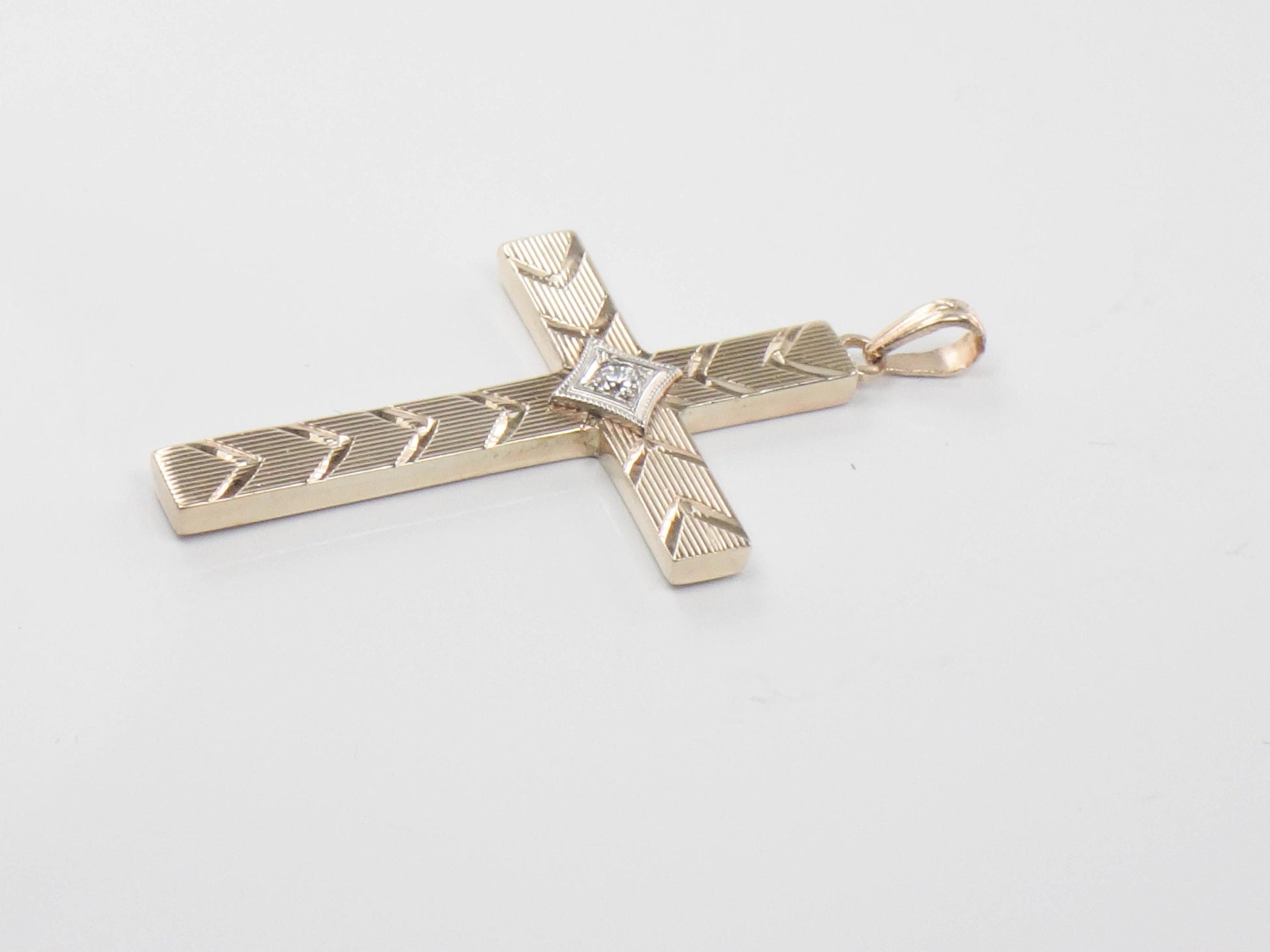 Vintage Esemco 10k Yellow Gold Diamond Engraved Cross - Religious Jewelry - Unisex Cross