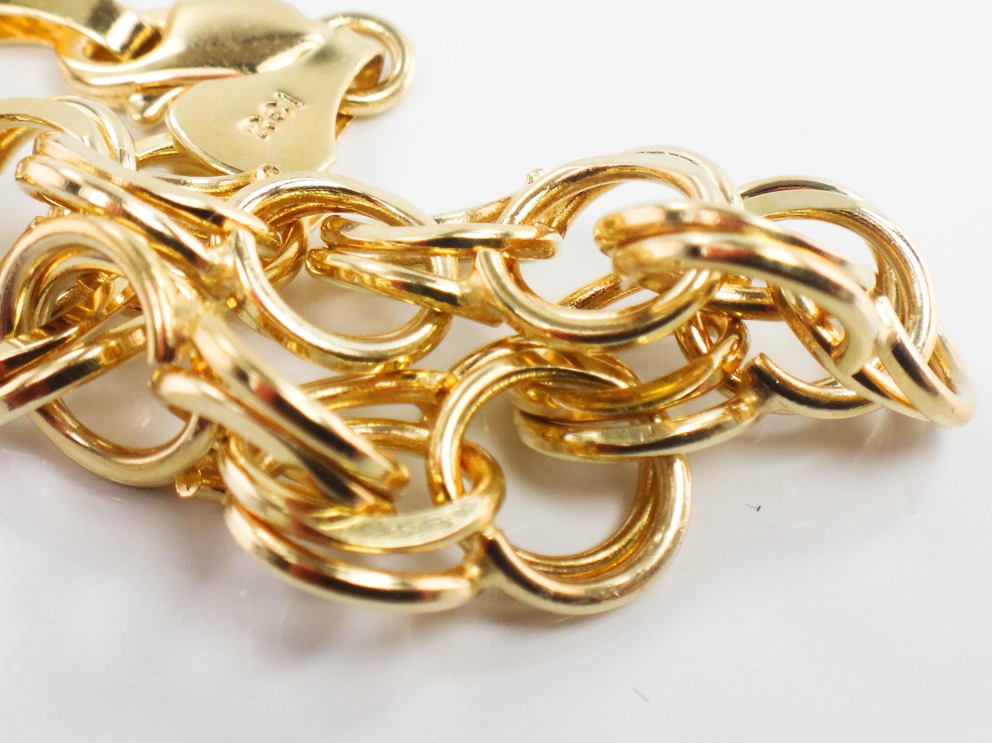 Vintage 14k Yellow Gold Double Link Charm Bracelet with Solid Gold Links 8"