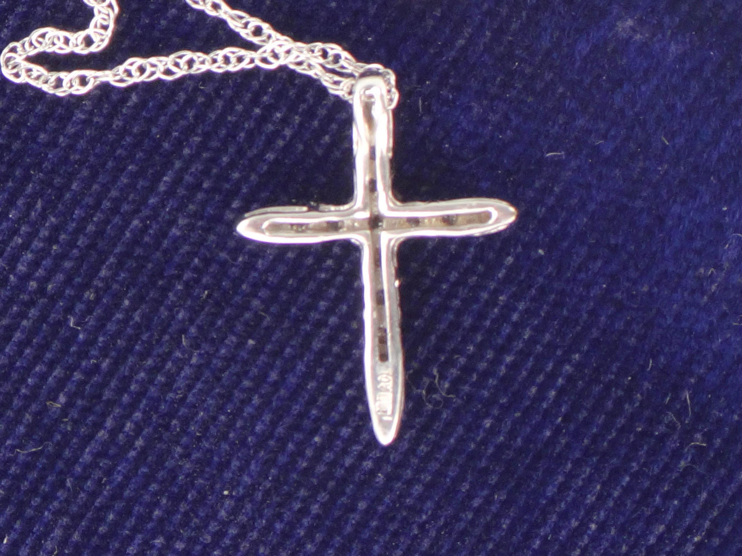 Vintage Small 10k White Gold Diamond Cross Pendant on 14k White Gold Pendant Chain, Cross Necklace 18"