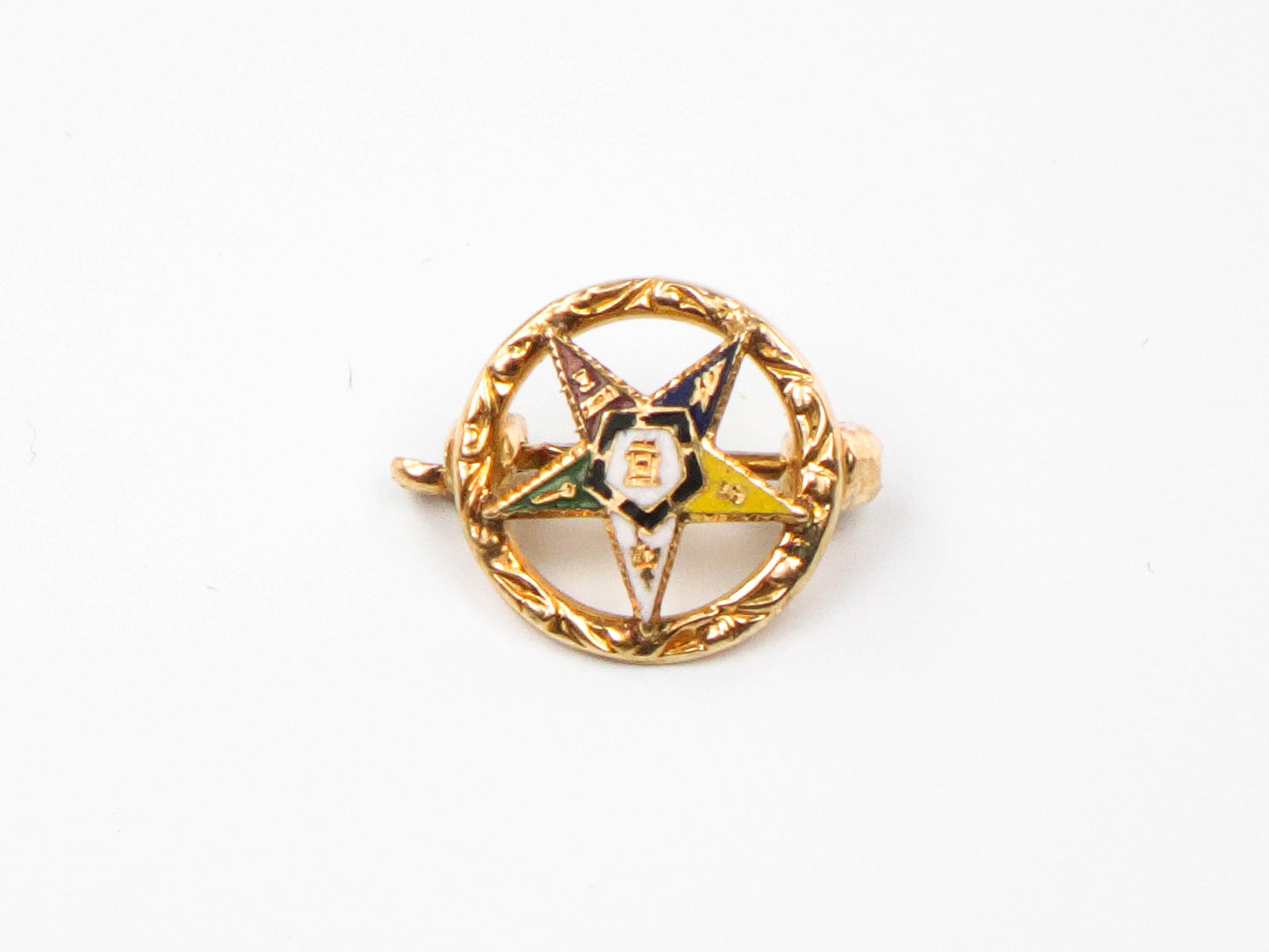 Vintage Masonic Pin, 14k Gold Eastern Star Pin, Tiny Gold Enamel Masonic Order of the Eastern Star Fraternal Pin