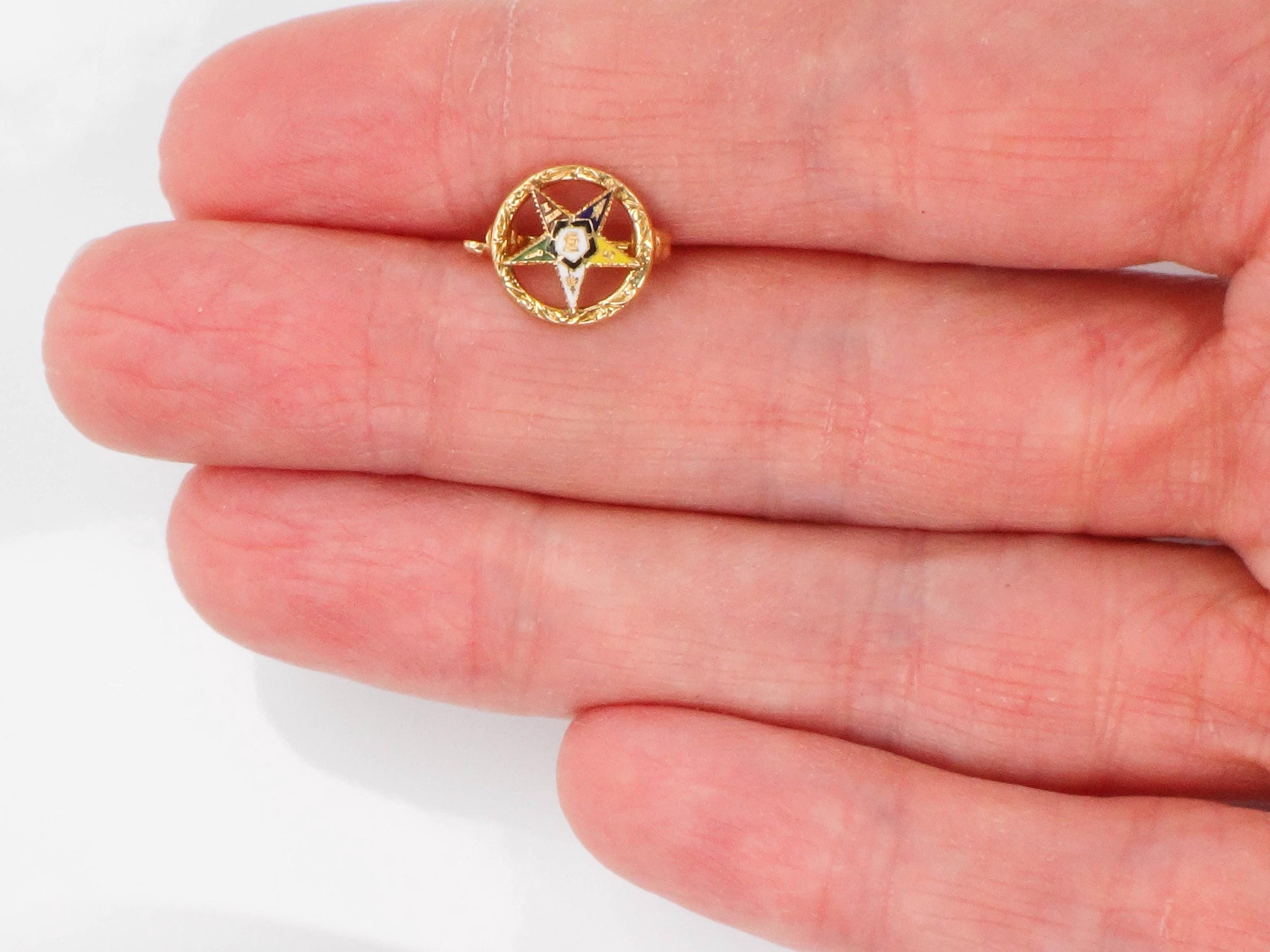Vintage 14k Gold Eastern Star Pin: Enamel Masonic Order Fraternal Jewelry