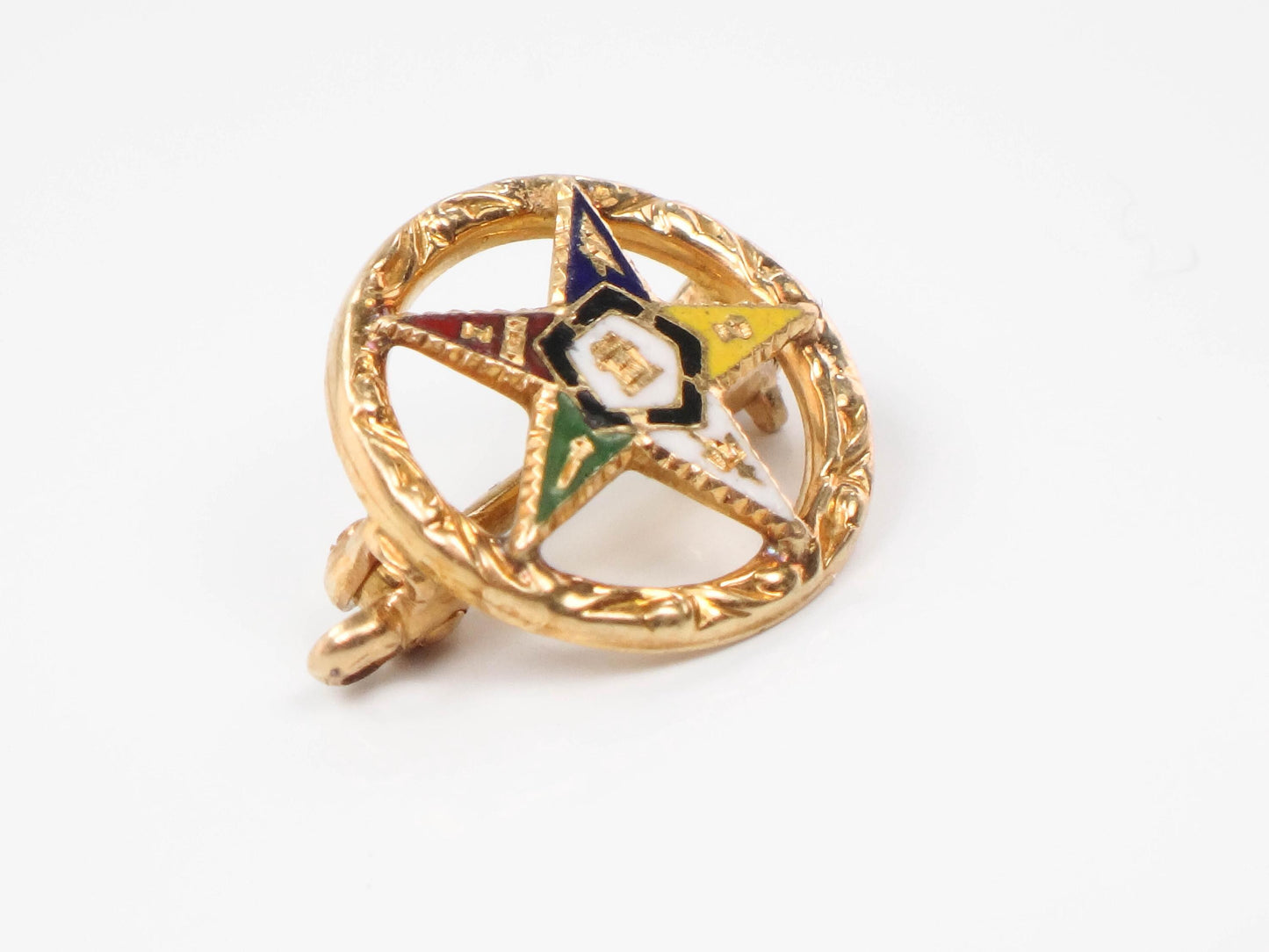 Vintage 14k Gold Eastern Star Pin: Enamel Masonic Order Fraternal Jewelry