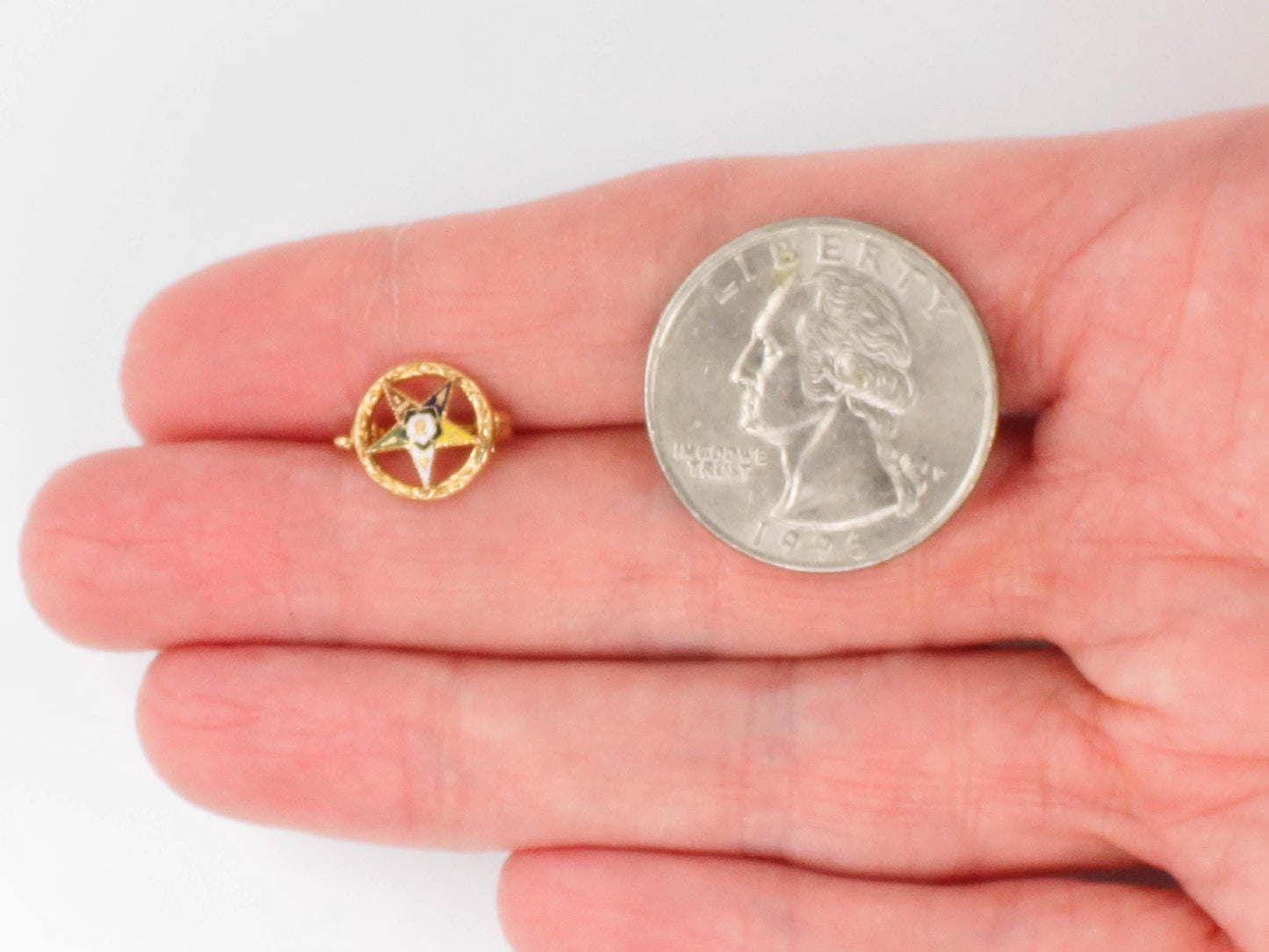 Vintage Masonic Pin, 14k Gold Eastern Star Pin, Tiny Gold Enamel Masonic Order of the Eastern Star Fraternal Pin