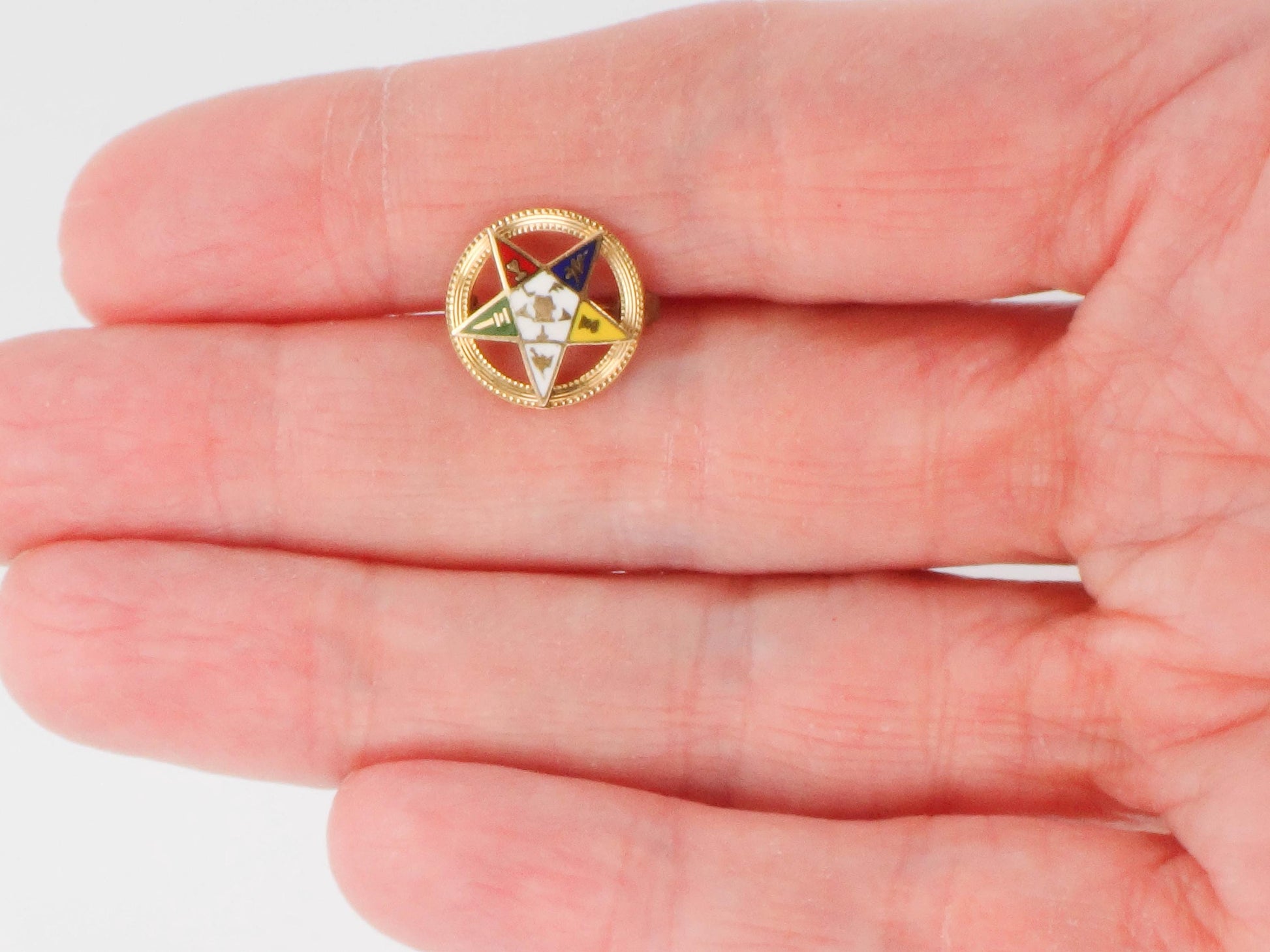 Vintage 10k Gold Eastern Star Pin: Enamel Masonic Fraternal Order, Circa 1930s