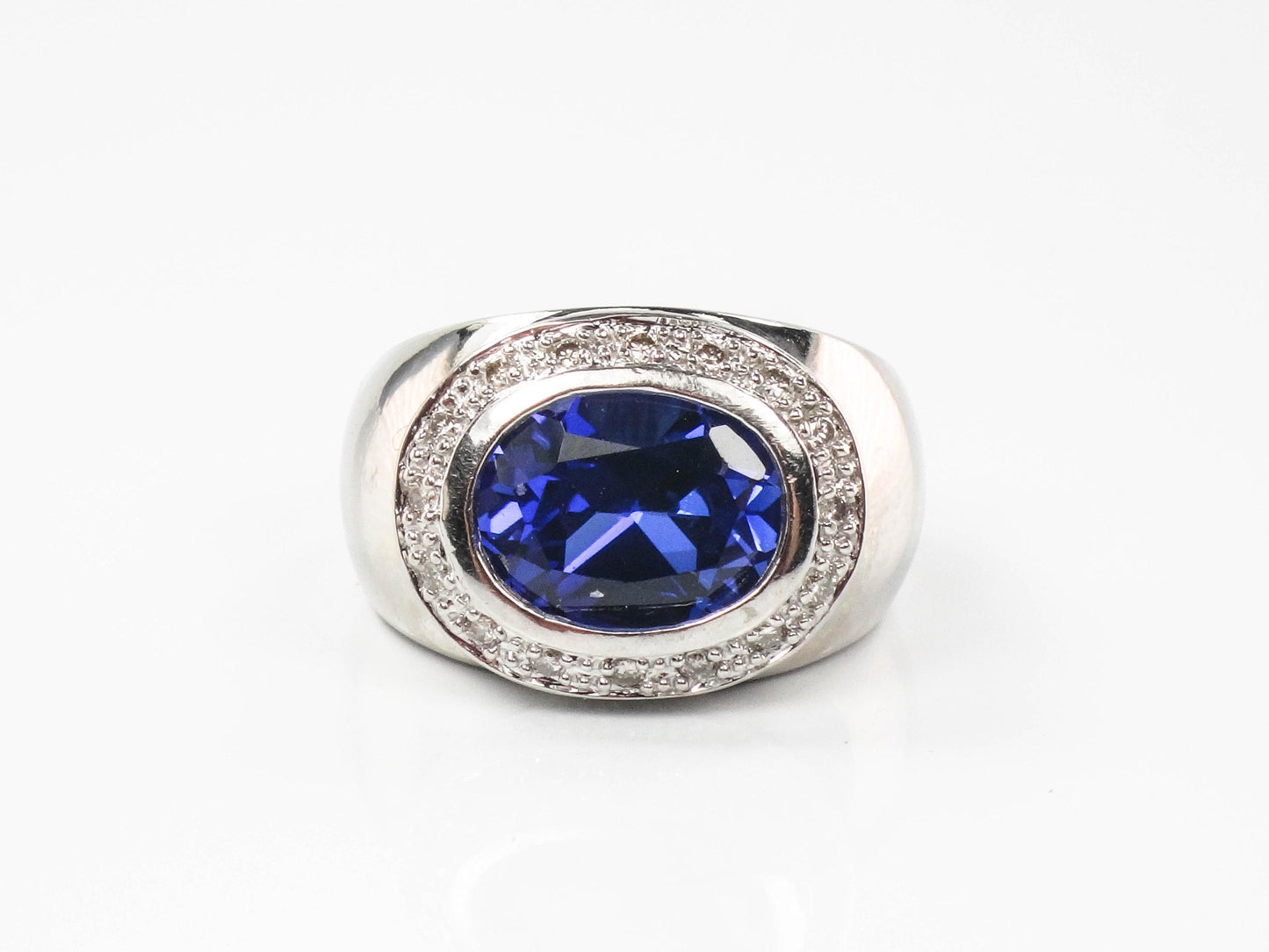 Vintage 14k White Gold Blue Sapphire Diamond Ring: Sideways Set September Birthstone, Size 4