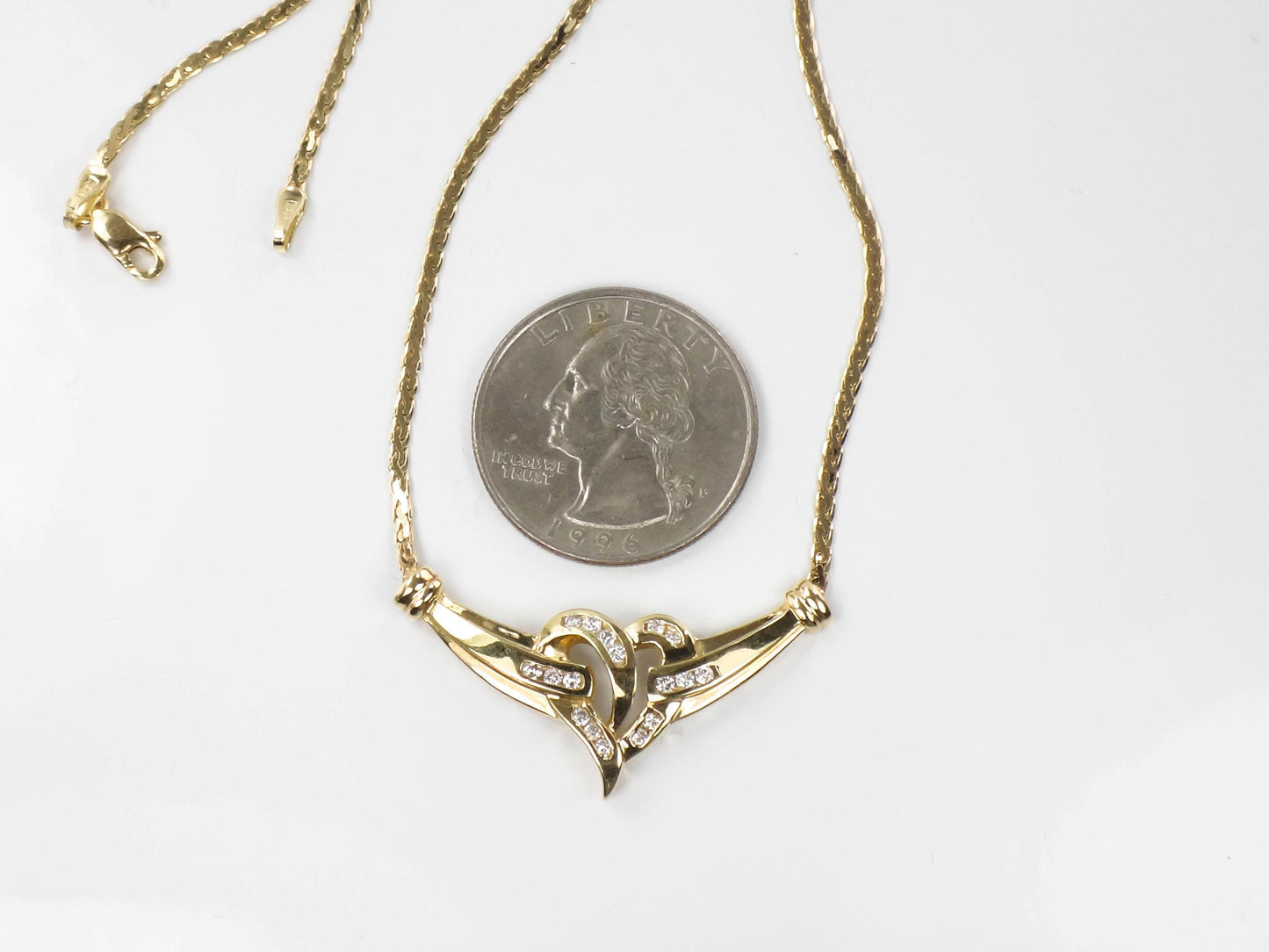 Vintage 14k Yellow Gold Diamond Heart Necklace 17" Anniversary Gift Bridal Necklace