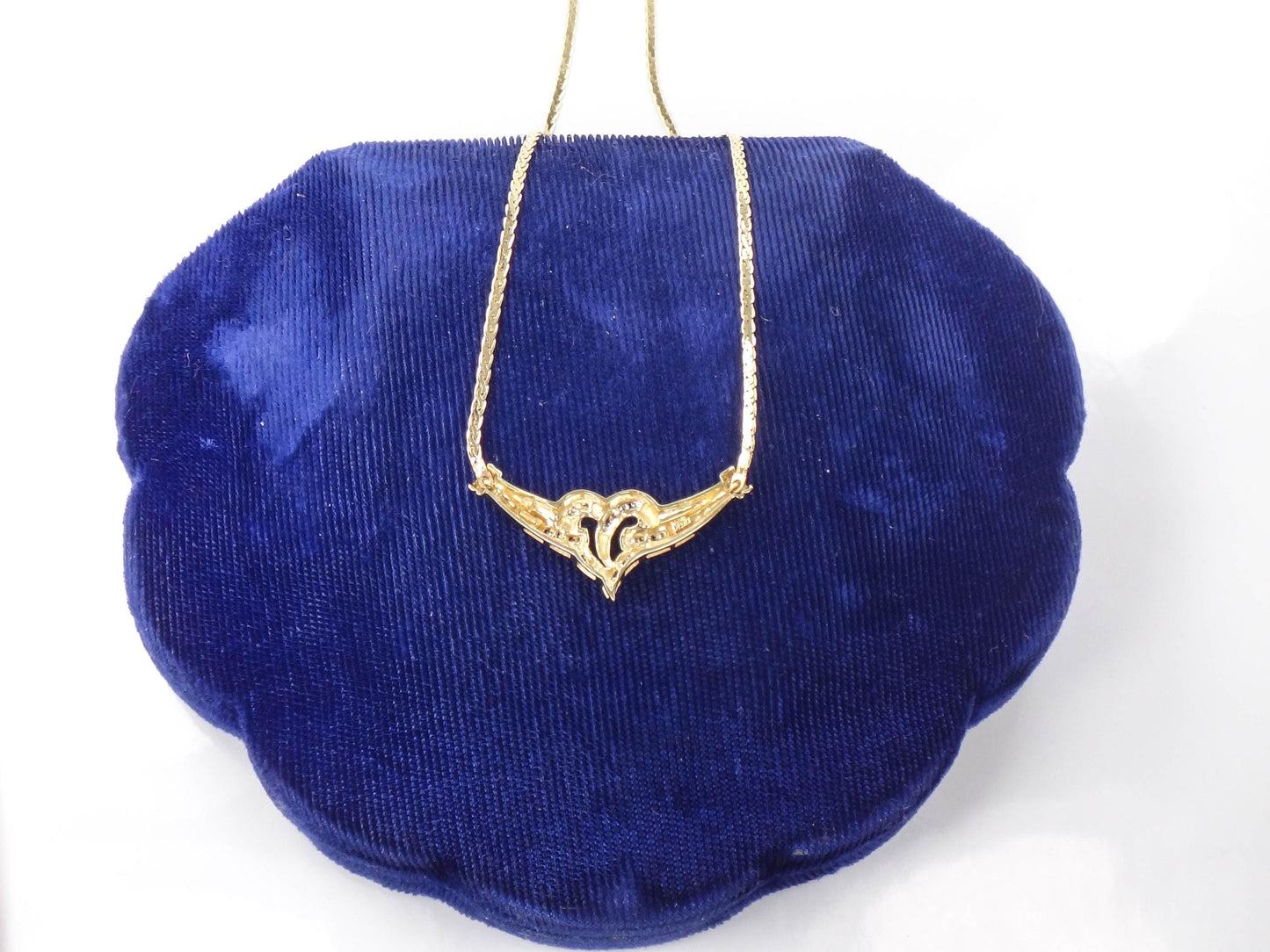 Vintage 14k Yellow Gold Diamond Heart Necklace 17" Anniversary Gift Bridal Necklace