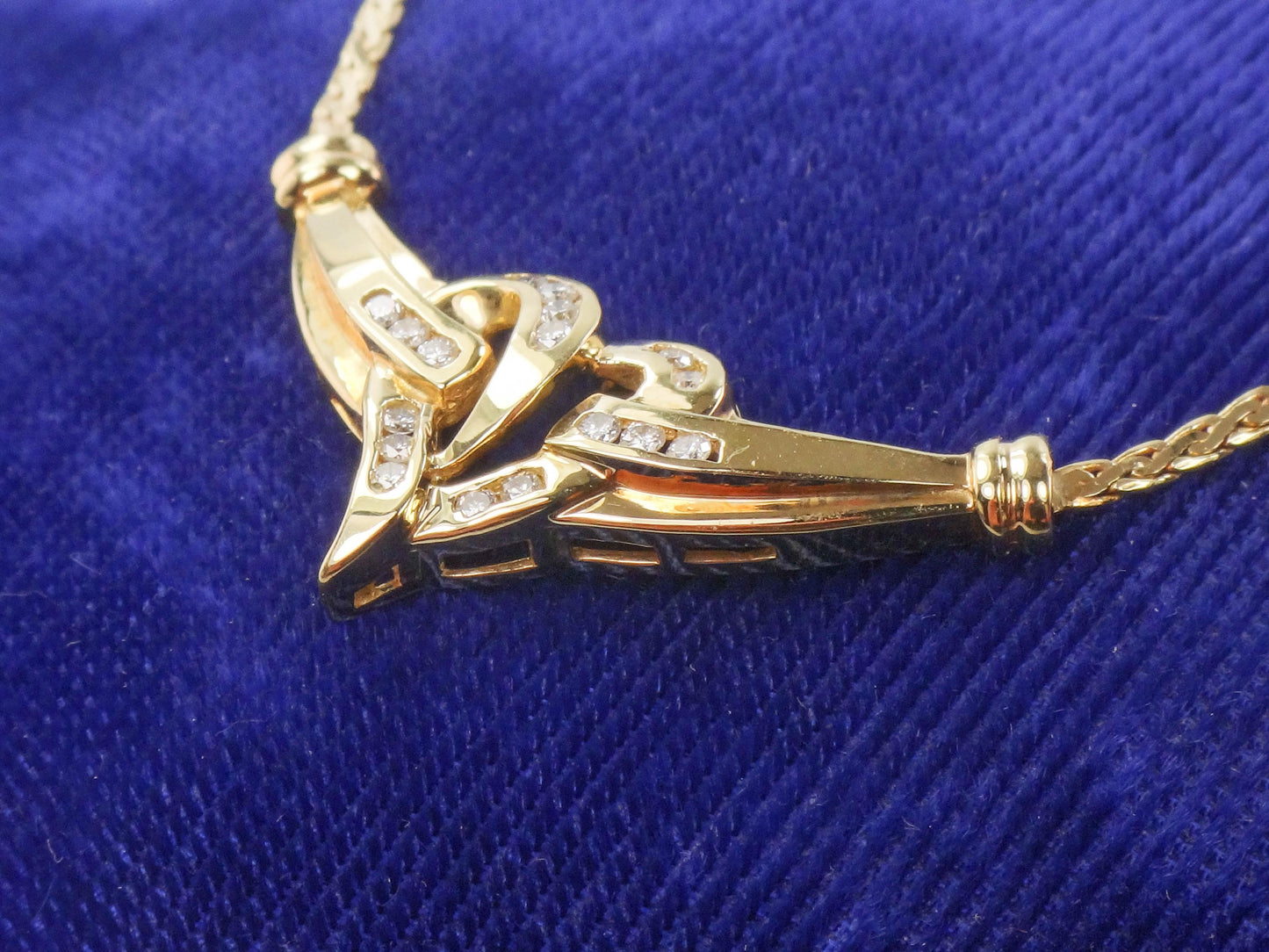 Vintage 14k Yellow Gold Diamond Heart Necklace 17" Anniversary Gift Bridal Necklace
