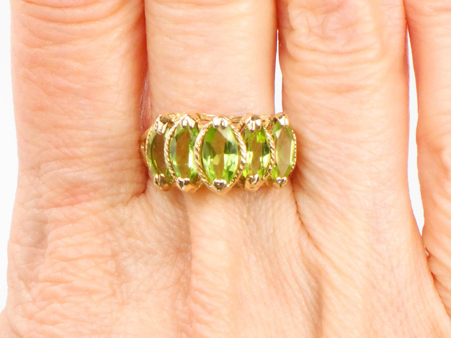 Vintage 14k Yellow Gold Marquise Peridot Ring Green August Birthstone Ring Size 8.25