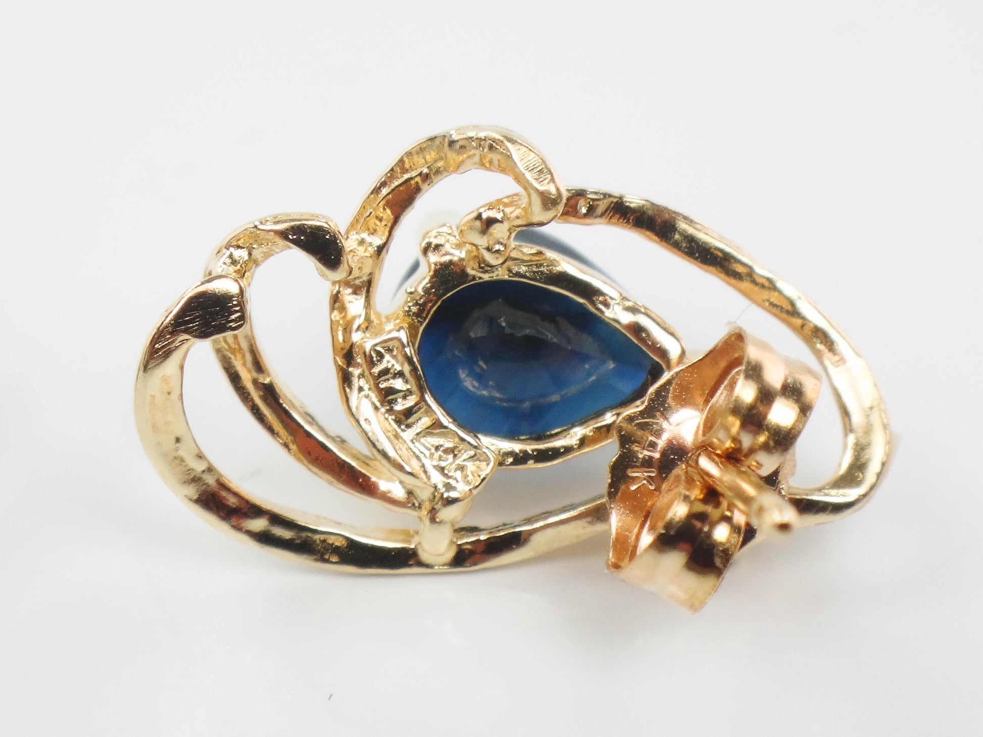 Vintage 14k Yellow Gold Sapphire Stud Earrings with Diamond Accents