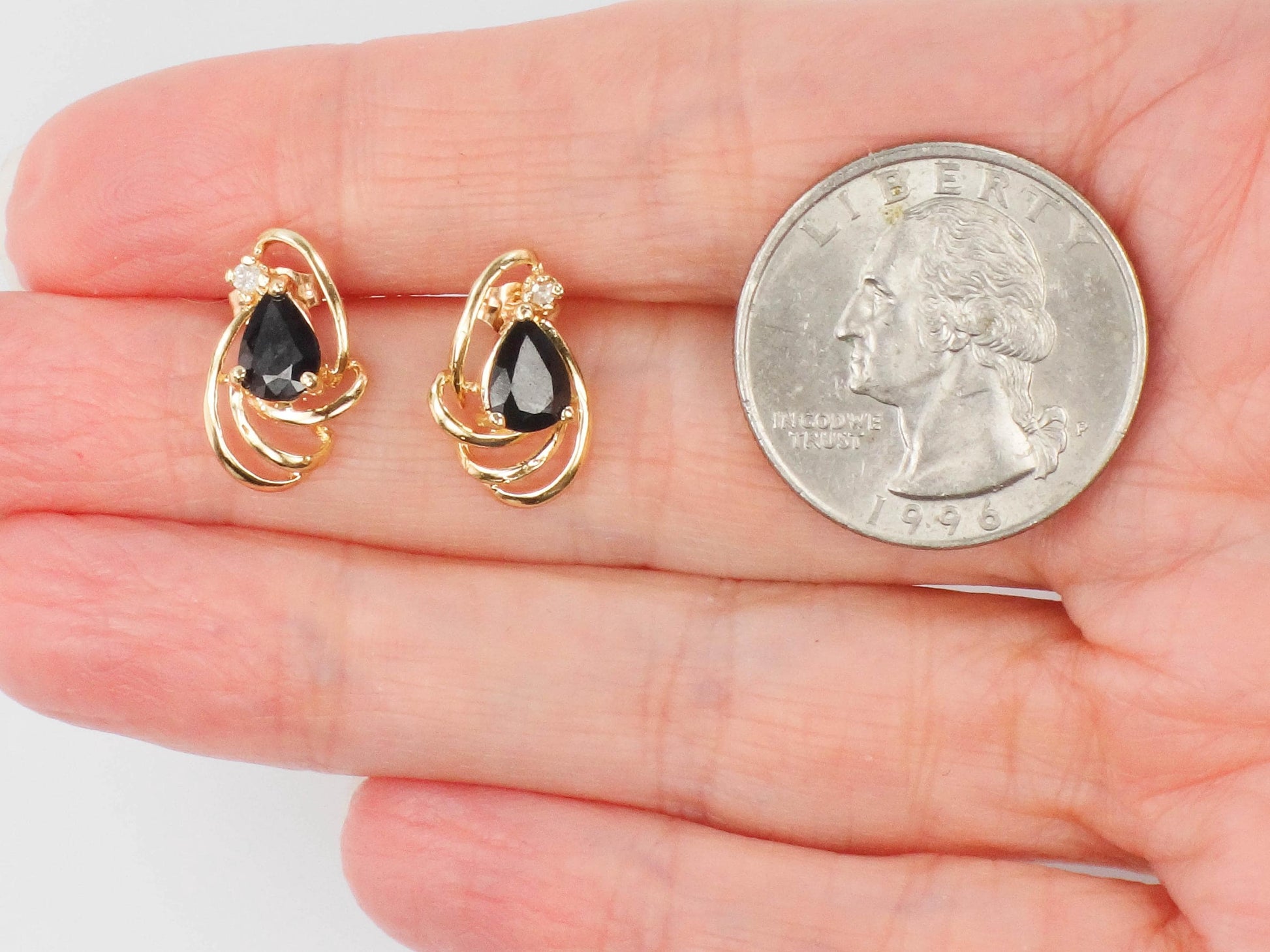 Vintage 14k Yellow Gold Sapphire Stud Earrings with Diamond Accents